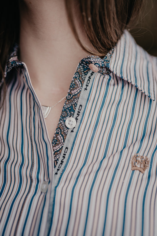 'Teeter' Women's Long Sleeve Stripe CINCH Button Up (XS-XXL)