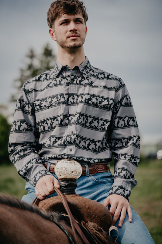 Men's Grey Rodeo Stripe Roper Vintage Pearl Snap (M, L & 2XL ONLY)