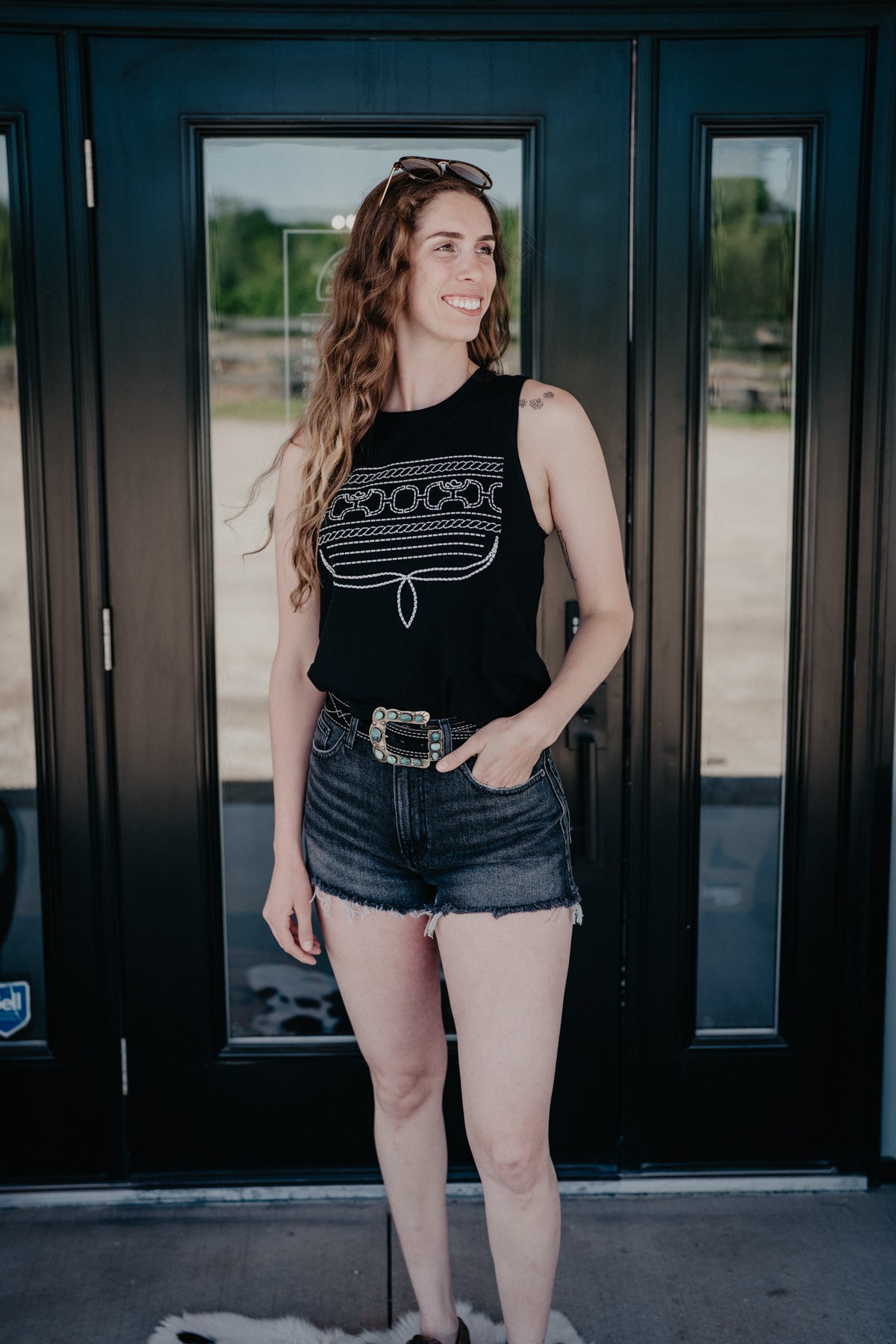 'Leona' Women's Black Hooey Rope Logo Tank Top (S-XXL)