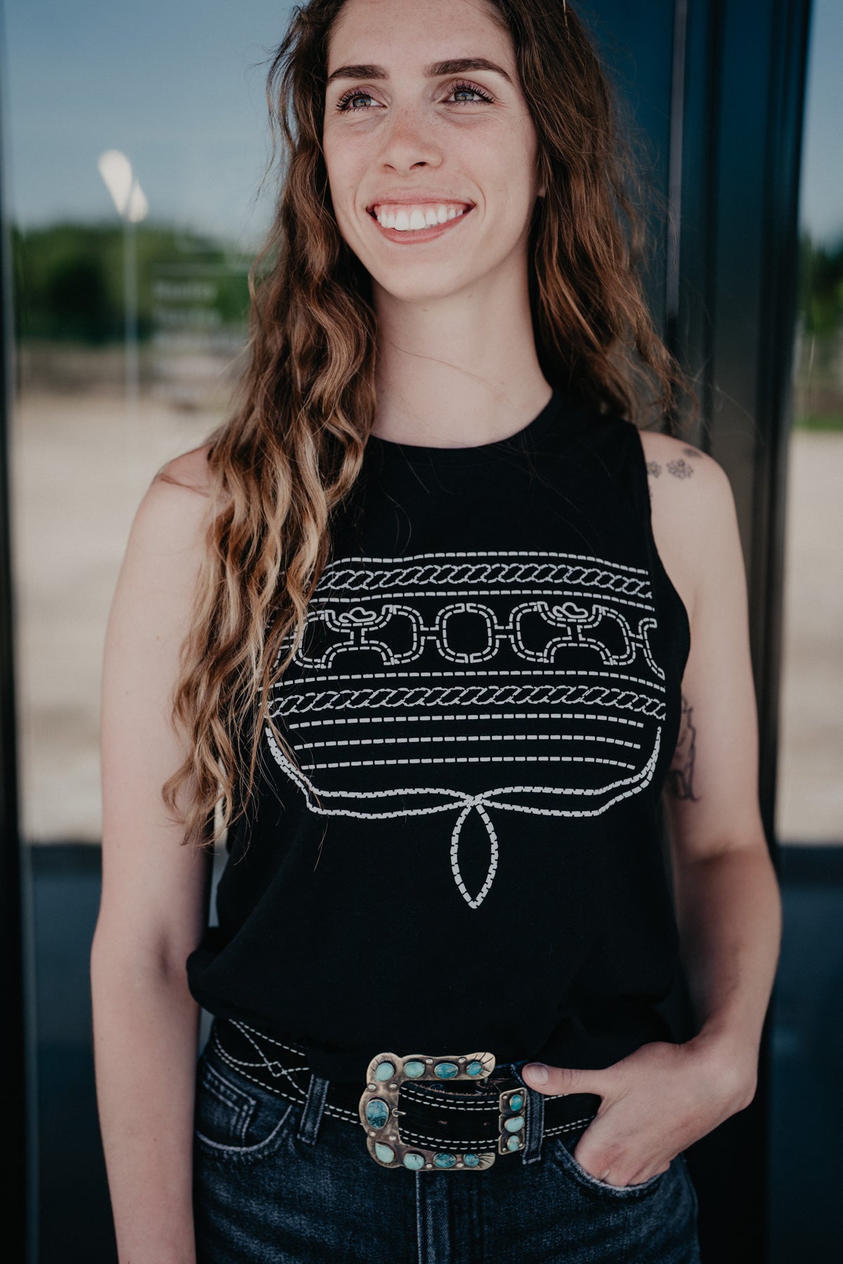 'Leona' Women's Black Hooey Rope Logo Tank Top (S-XXL)