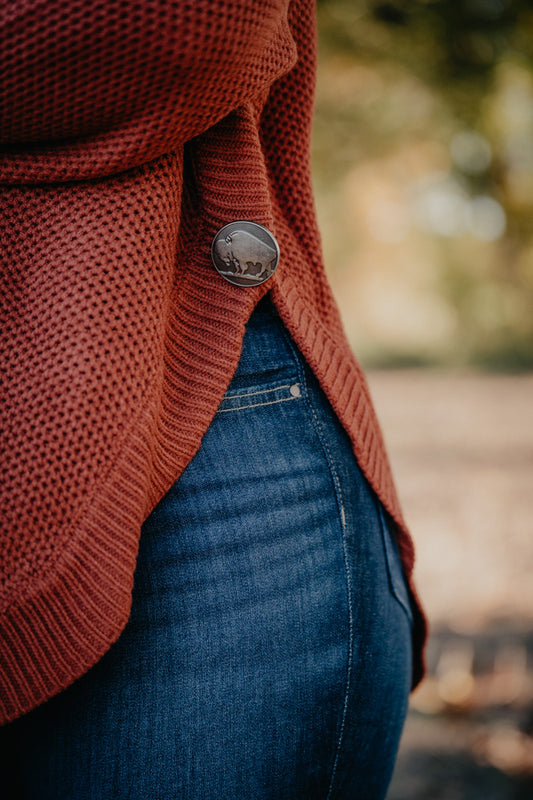 'Mabel' Round Hem Knit Sweater with Concho (Two Colours)