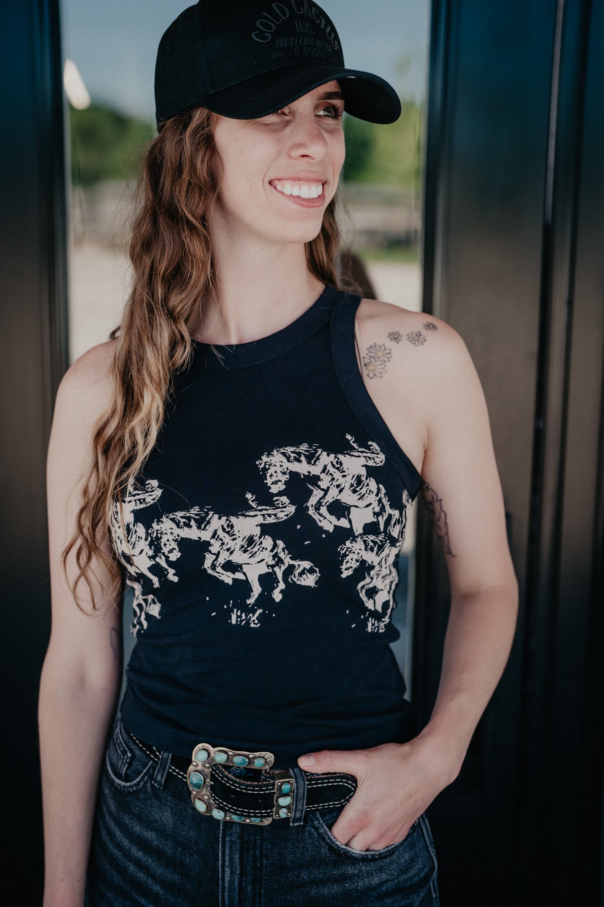 'Wild Horses' Wrangler X Lainey Wilson Women's Black & White Tank (XS-XL)