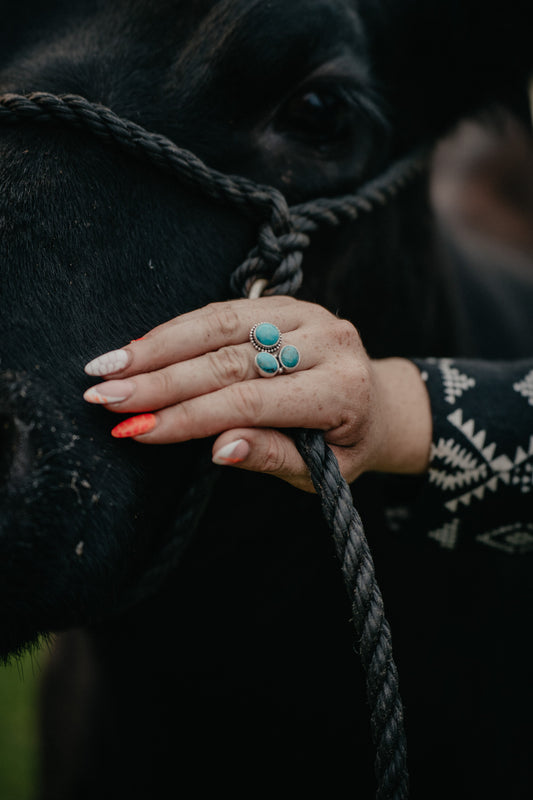 Genuine Sterling Silver & Turquoise Cluster Ring