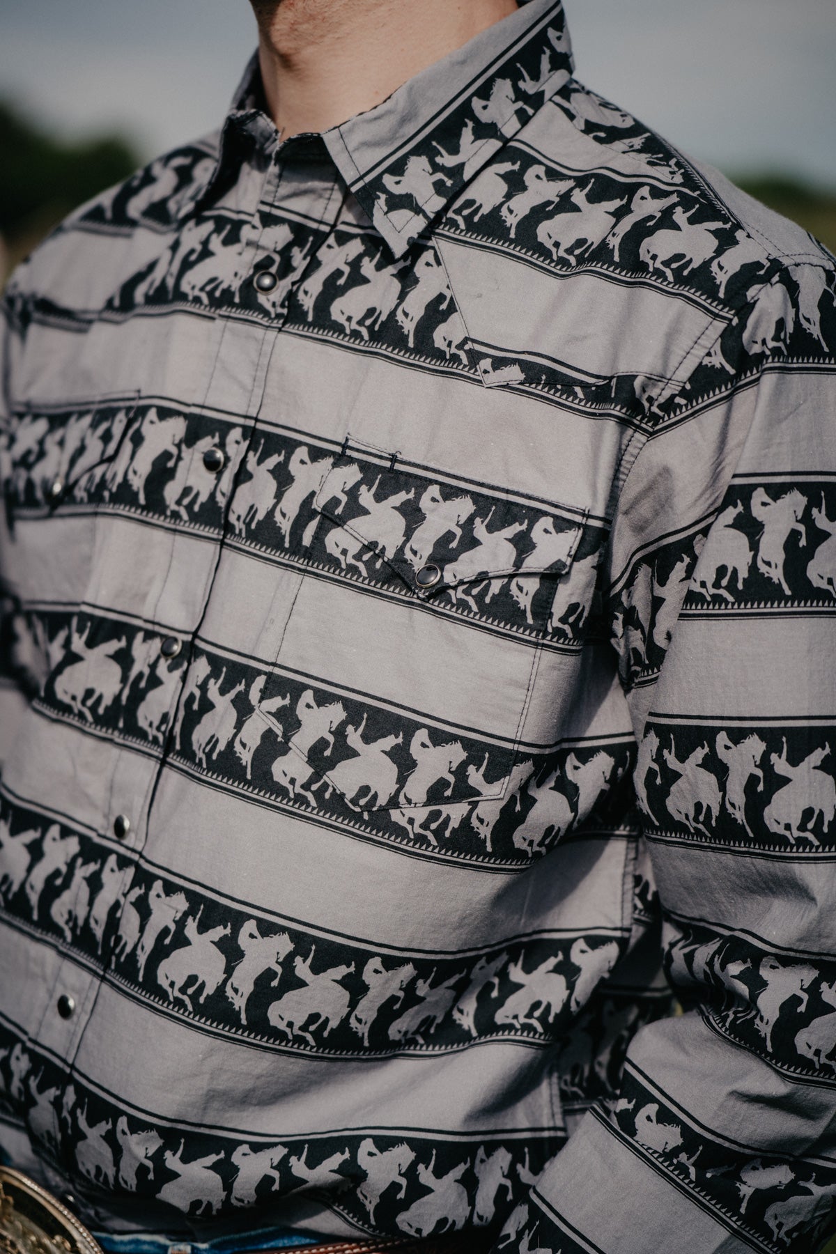 Men's Grey Rodeo Stripe Roper Vintage Pearl Snap (M, L & 2XL ONLY)