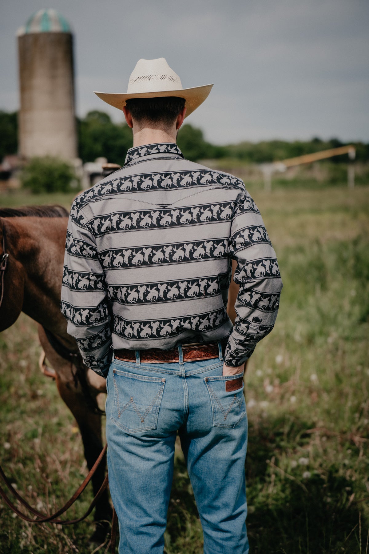 Men's Grey Rodeo Stripe Roper Vintage Pearl Snap (M, L & 2XL ONLY)