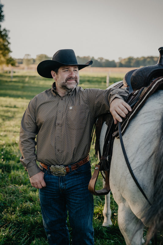 'Ryker' Brown Geometric CINCH Classic Fit Button Down