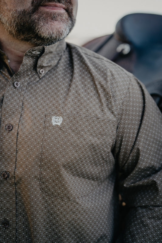 'Ryker' Brown Geometric CINCH Classic Fit Button Down