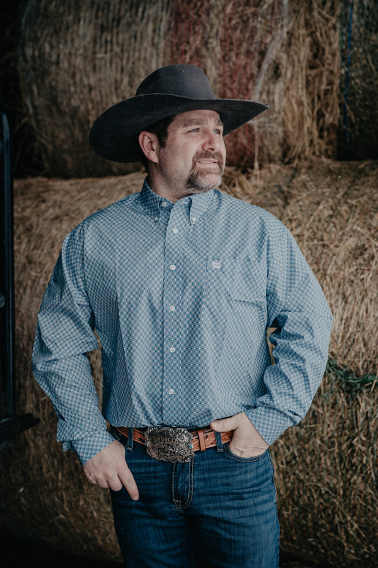 'Walker' Men's CINCH Blue Geometric Classic Fit Button Down (S-XXL)