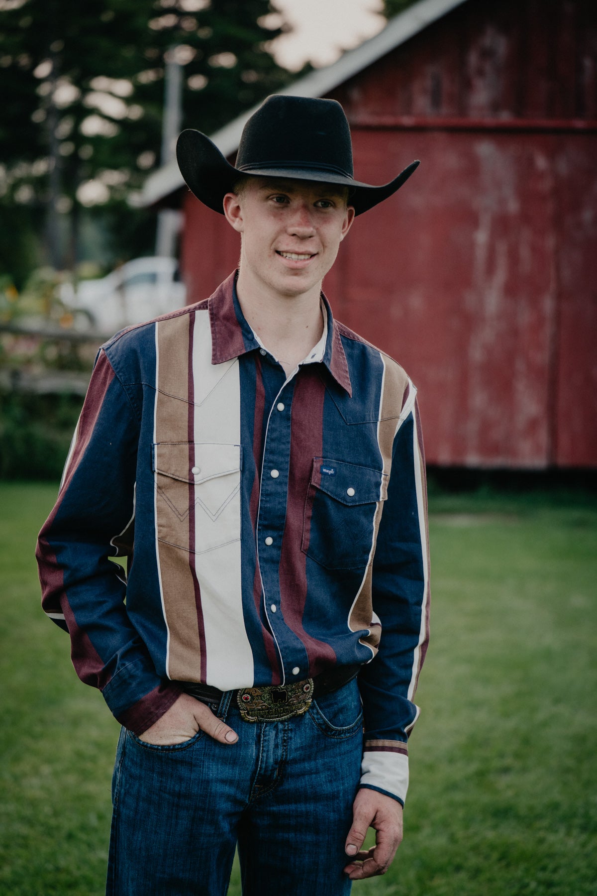 'Rustler' Men's Retro Navy/Burgundy/Tan & Cream Long Sleeve Pearl Snap by Wrangler