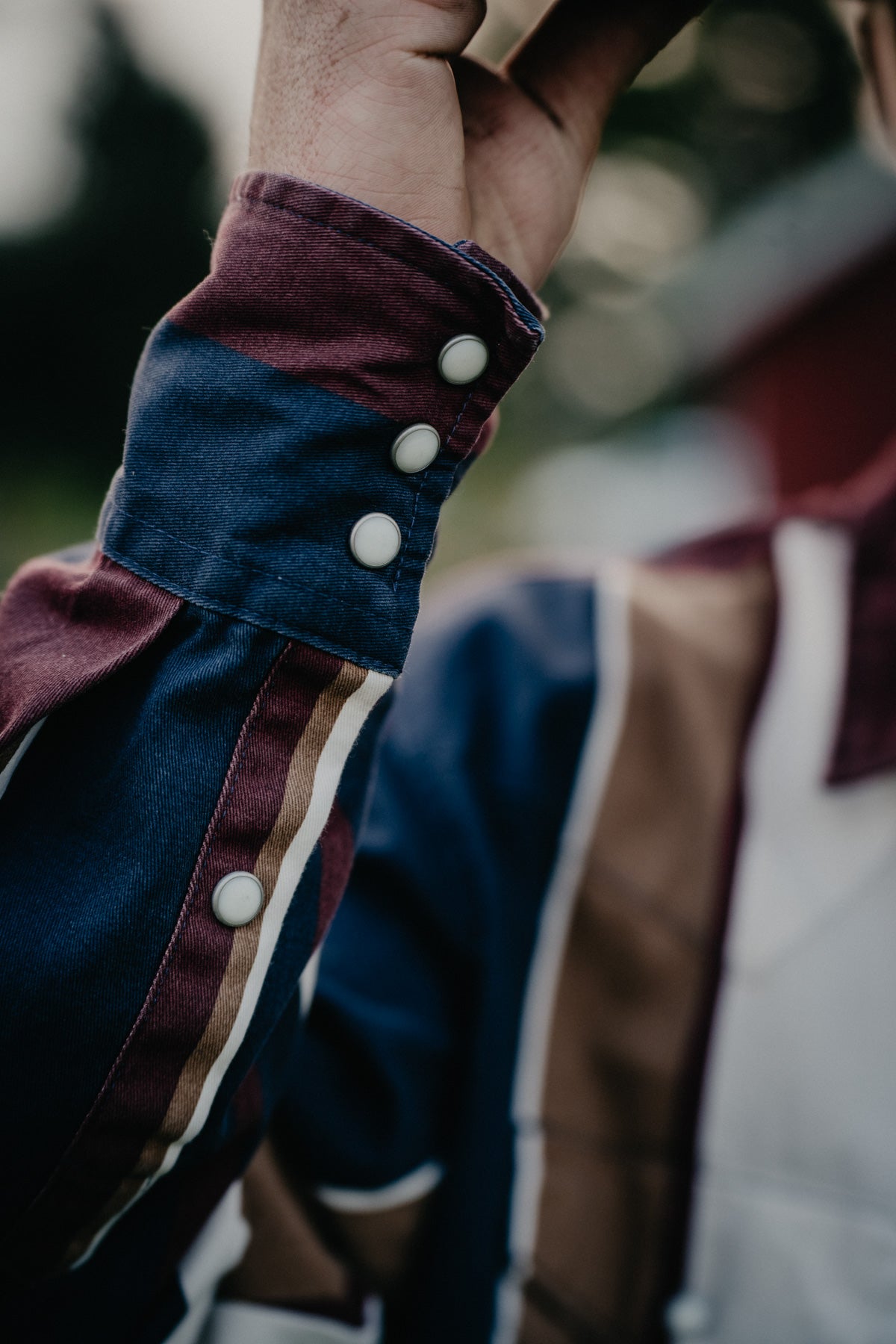 'Rustler' Men's Retro Navy/Burgundy/Tan & Cream Long Sleeve Pearl Snap by Wrangler
