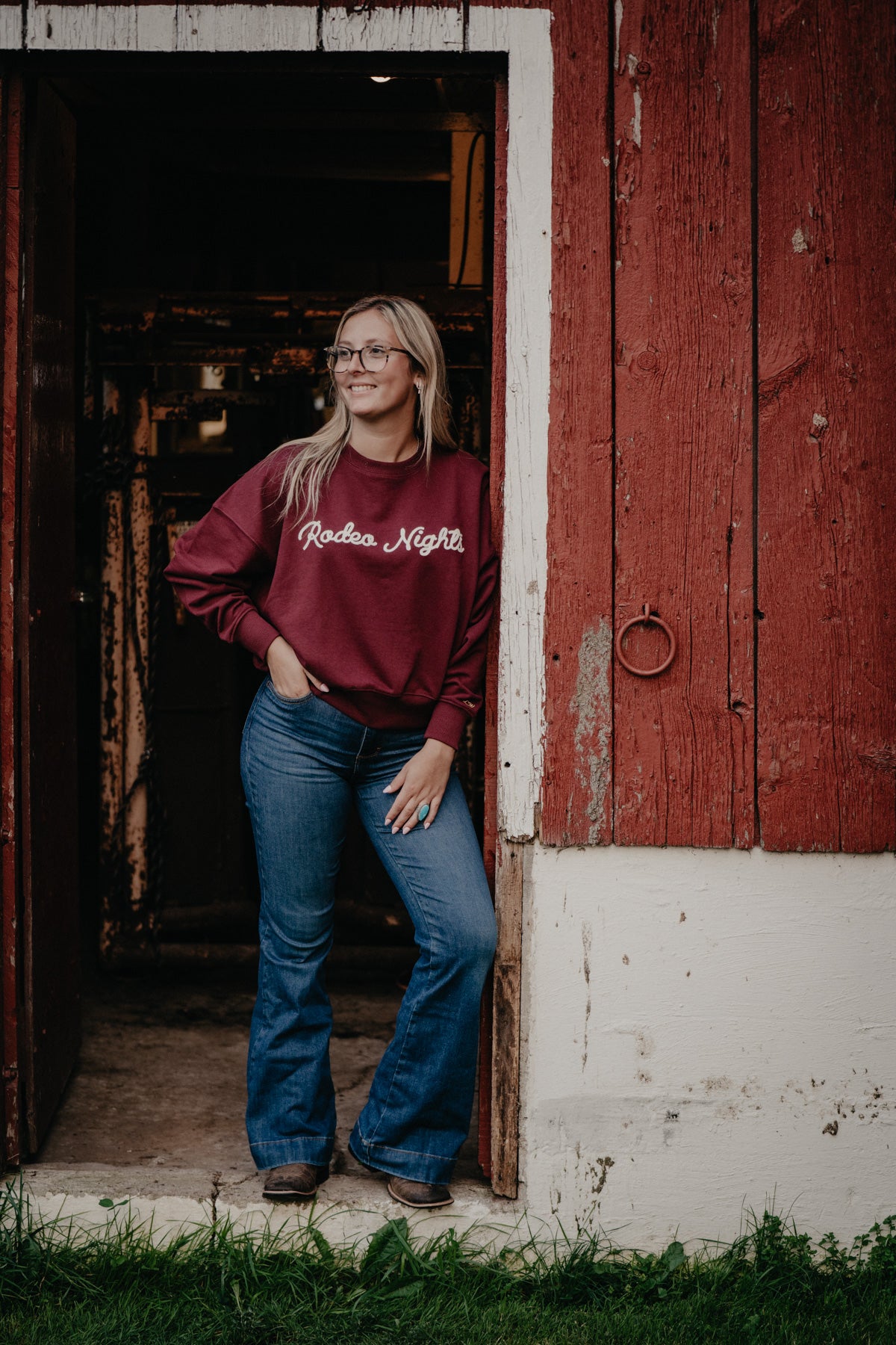 'Rodeo Nights' Women's Burgundy Crewneck Sweater by Wrangler