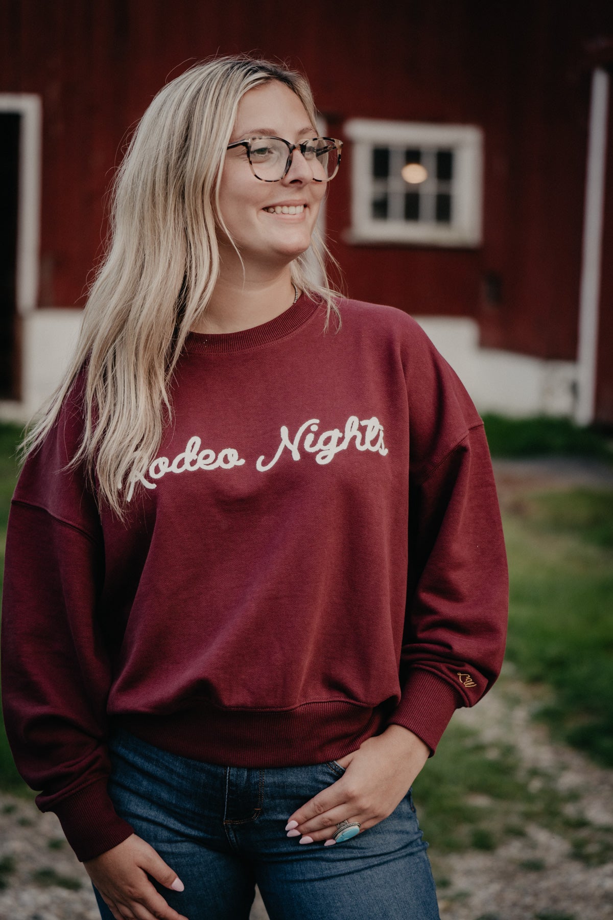 'Rodeo Nights' Women's Burgundy Crewneck Sweater by Wrangler