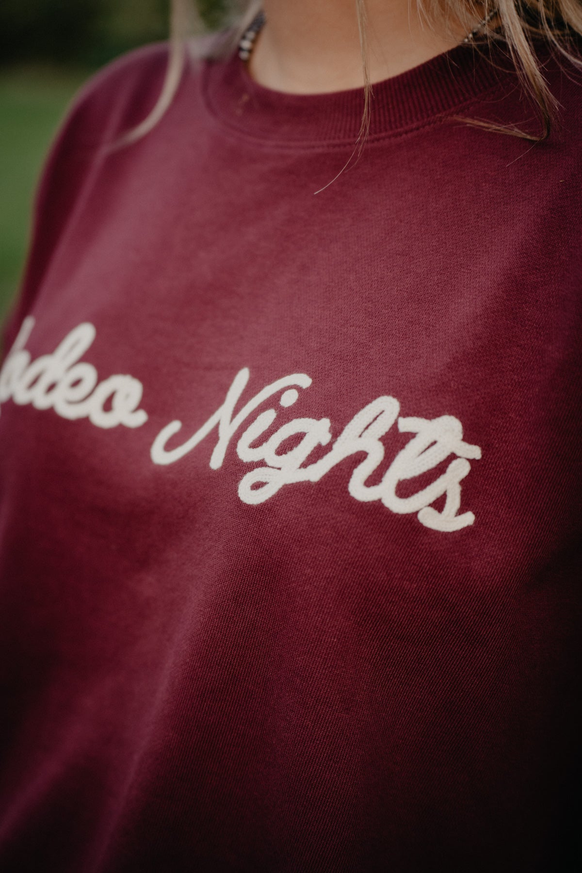 'Rodeo Nights' Women's Burgundy Crewneck Sweater by Wrangler
