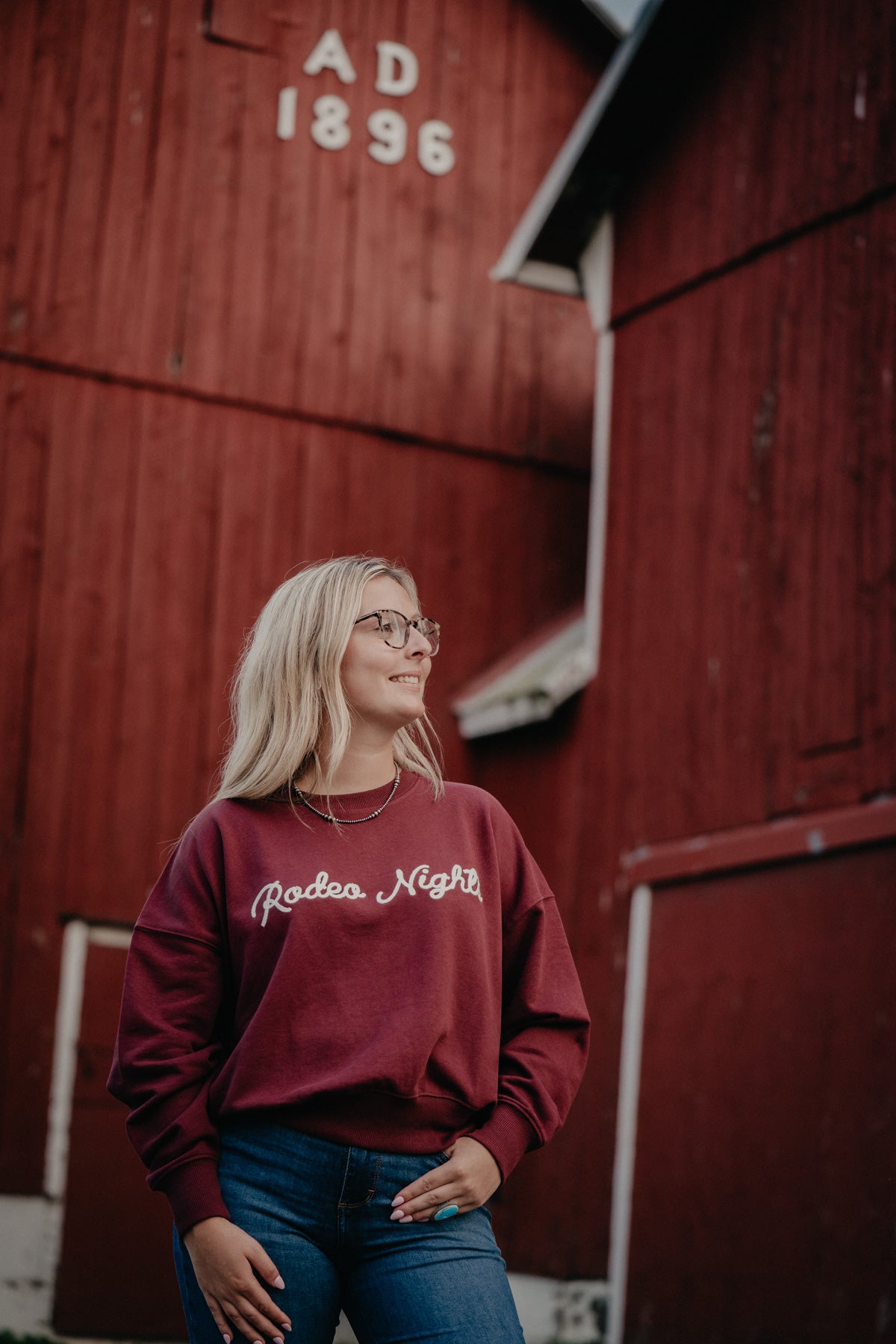 'Rodeo Nights' Women's Burgundy Crewneck Sweater by Wrangler