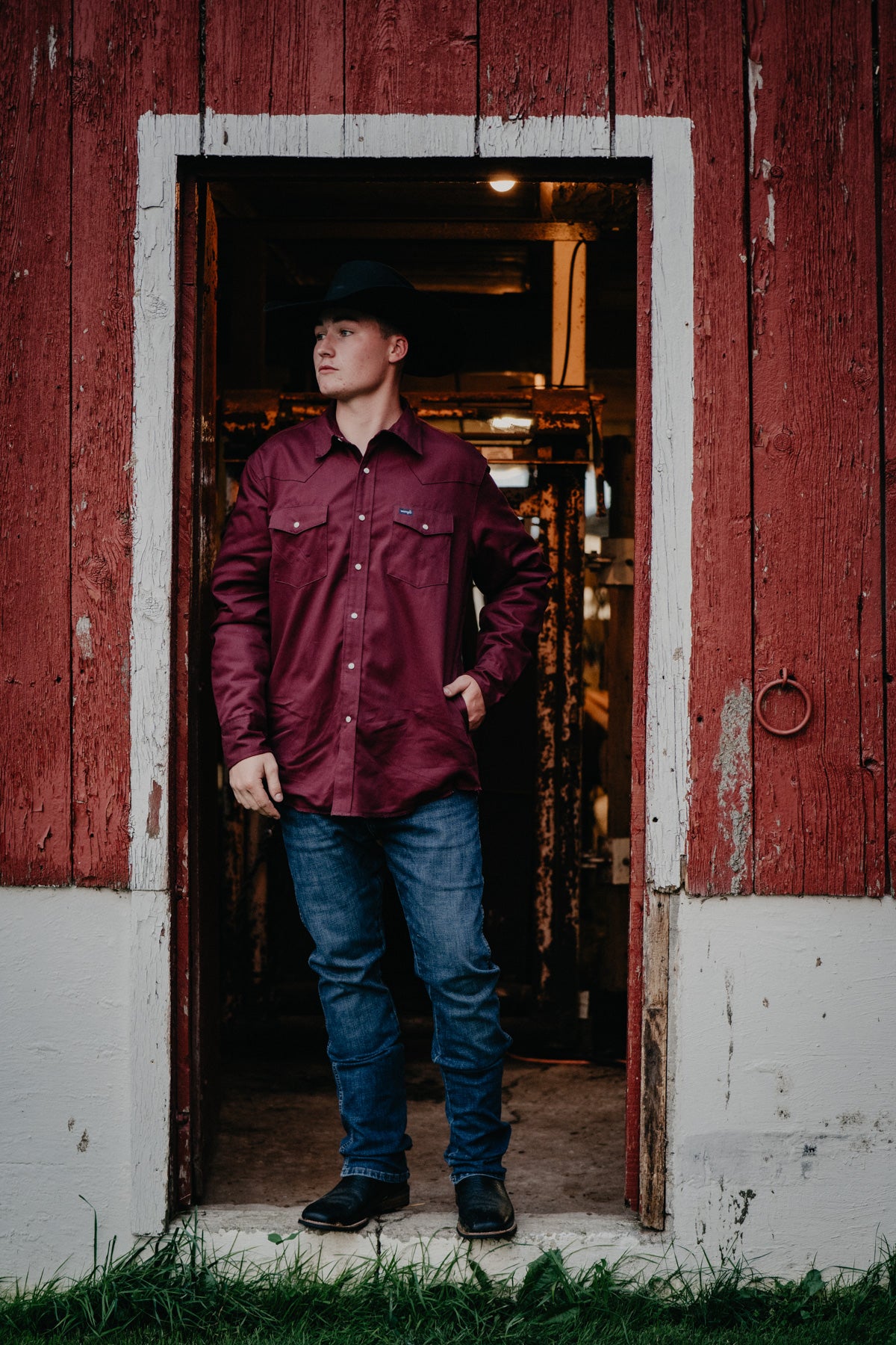 'Rust Creek' Men's Flannel Lined Maroon Button Up by Wrangler