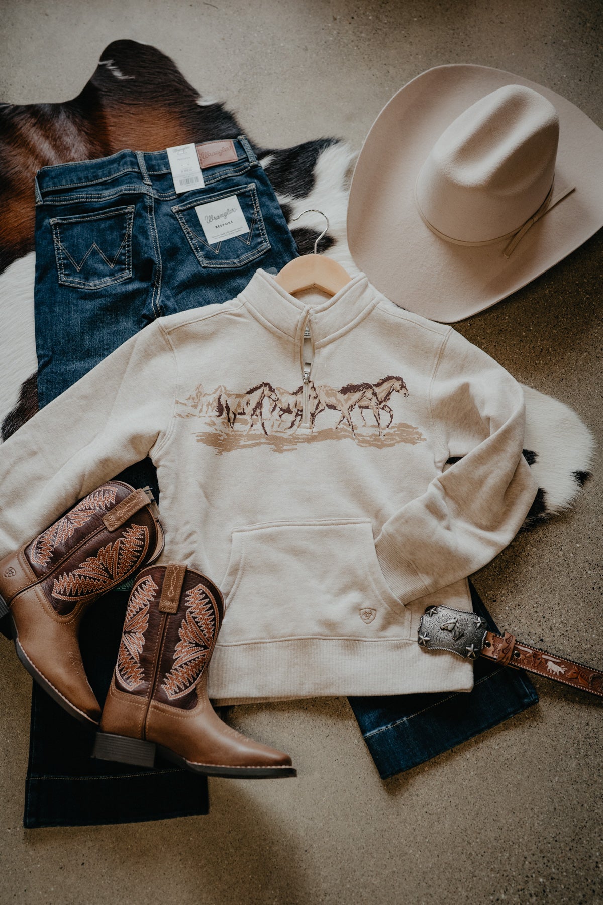 'Running Wild' Girl's Dusted Ivory 1/4 Zip Sweater by Ariat