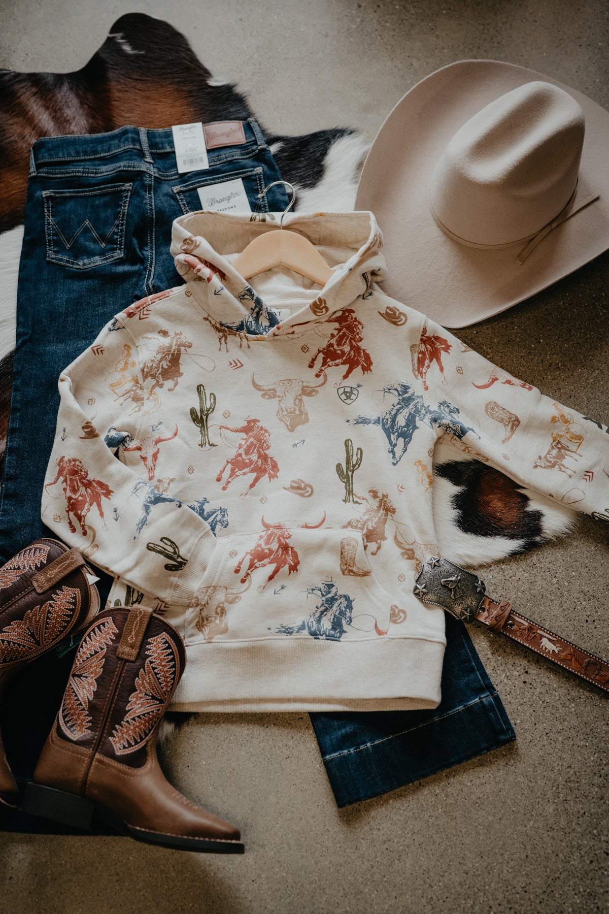 'Ranch Tales' Girls Ariat Multi-Colour Sticker Graphic Hoodie