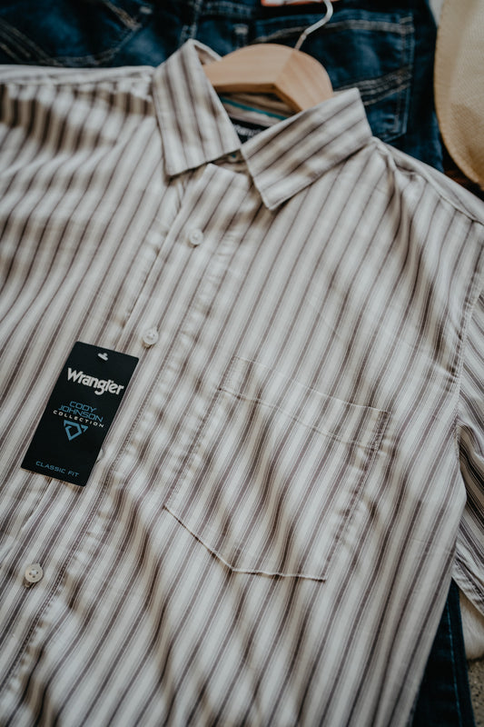 'Silver Spur' Mens White Button Down With Grey and Faint Red Pinstripe Detail by Wrangler X COJO (S-XXL)