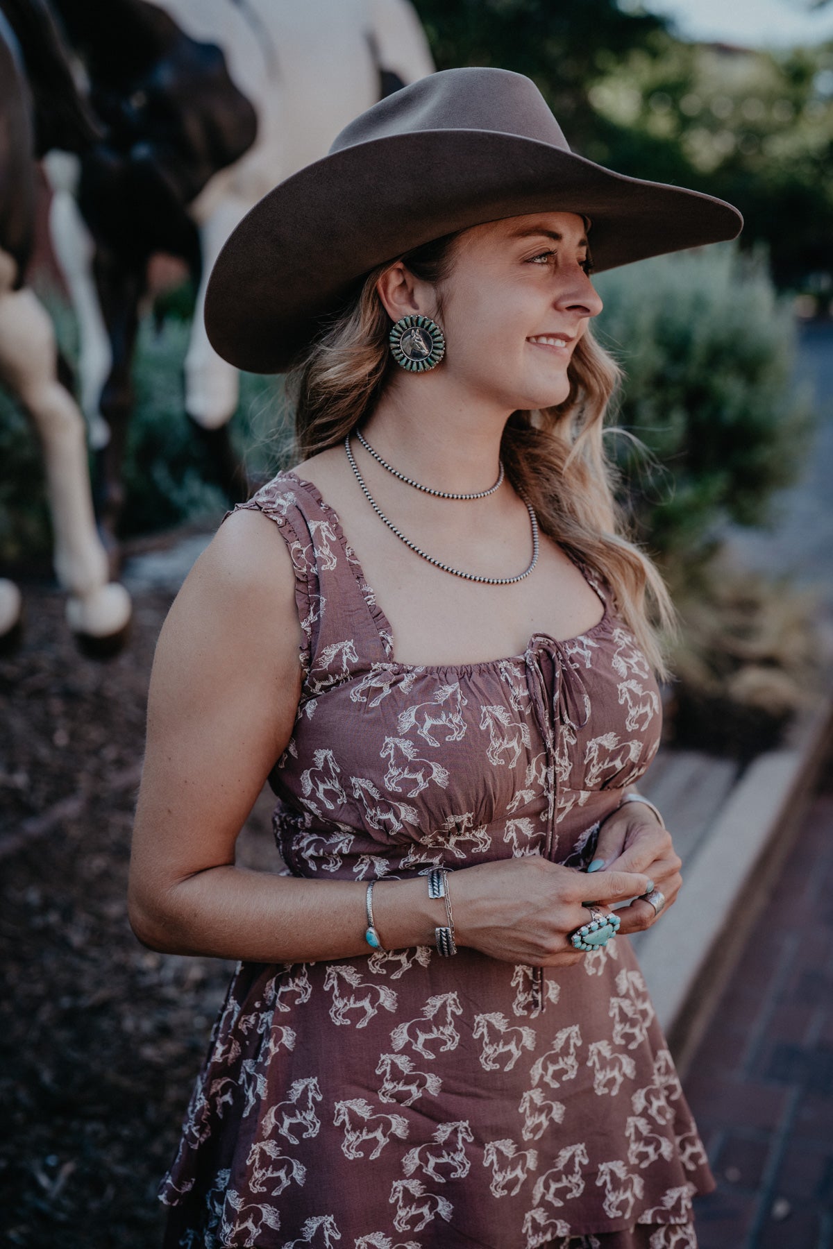 'Jolene' Chocolate Brown Horse Print Tiered Dress by Rock & Roll Denim