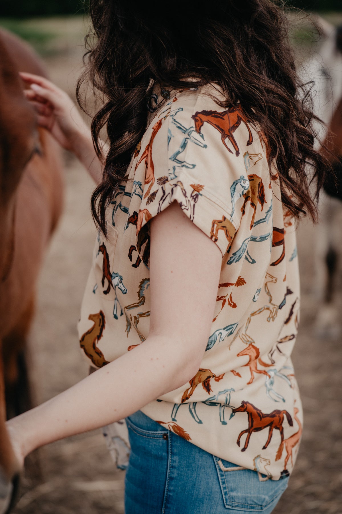 'Lucie' Wild Horses Short Sleeve Collared Shirt (S, M, L Only)