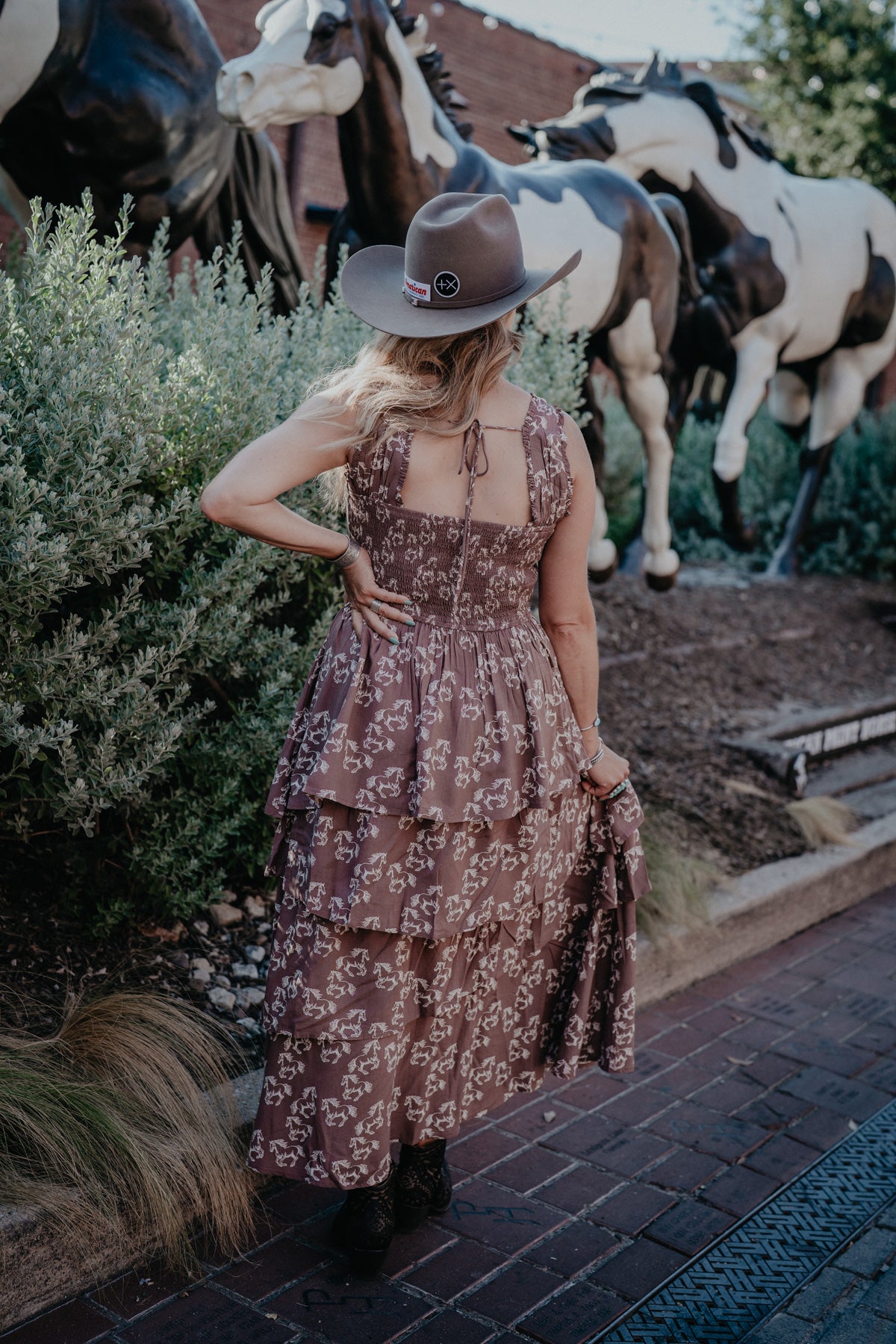 'Jolene' Chocolate Brown Horse Print Tiered Dress by Rock & Roll Denim