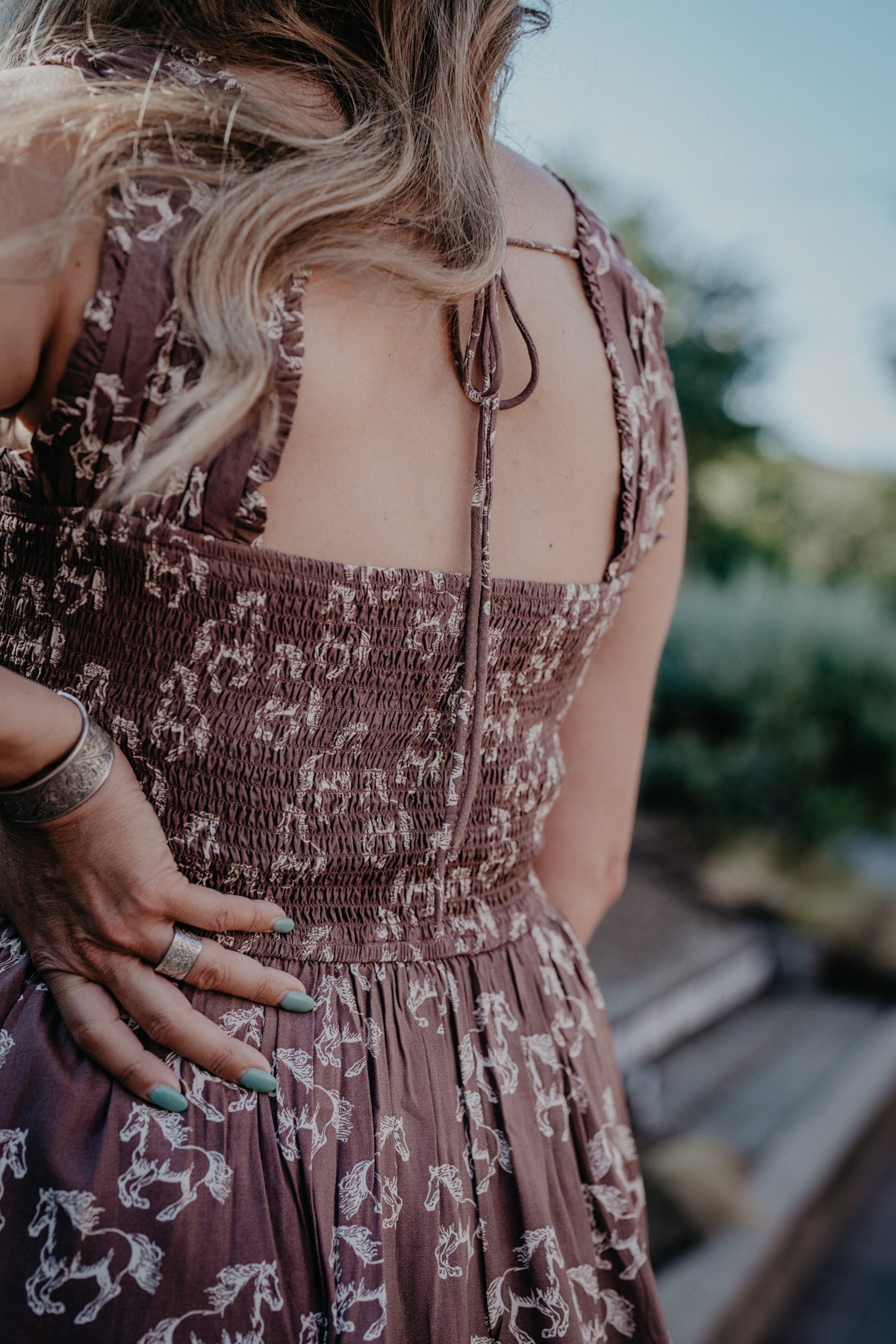'Jolene' Chocolate Brown Horse Print Tiered Dress by Rock & Roll Denim