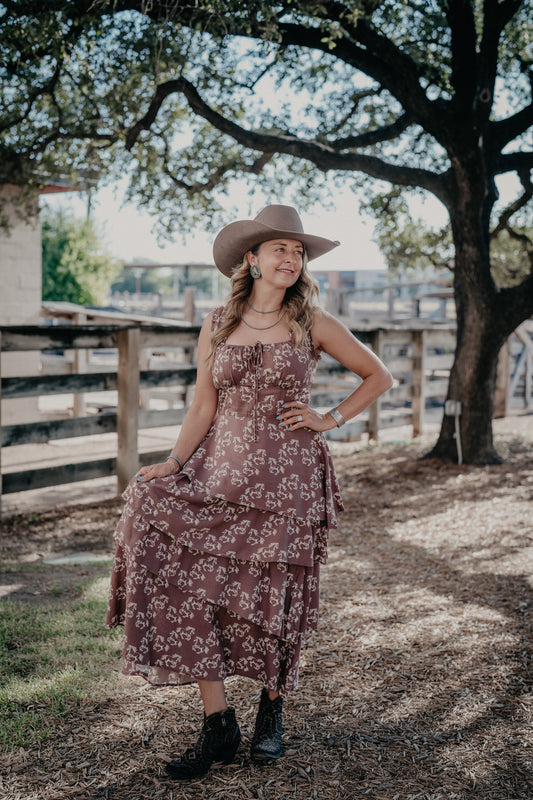 'Jolene' Chocolate Brown Horse Print Tiered Dress by Rock & Roll Denim