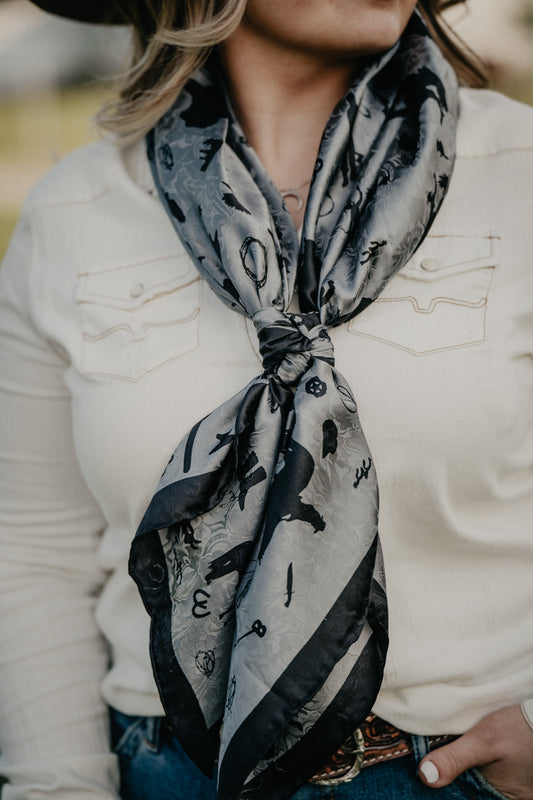 Cowboy Silhouette Printed Silk 42" X-Large Wild Rag (Charcoal & Rust)