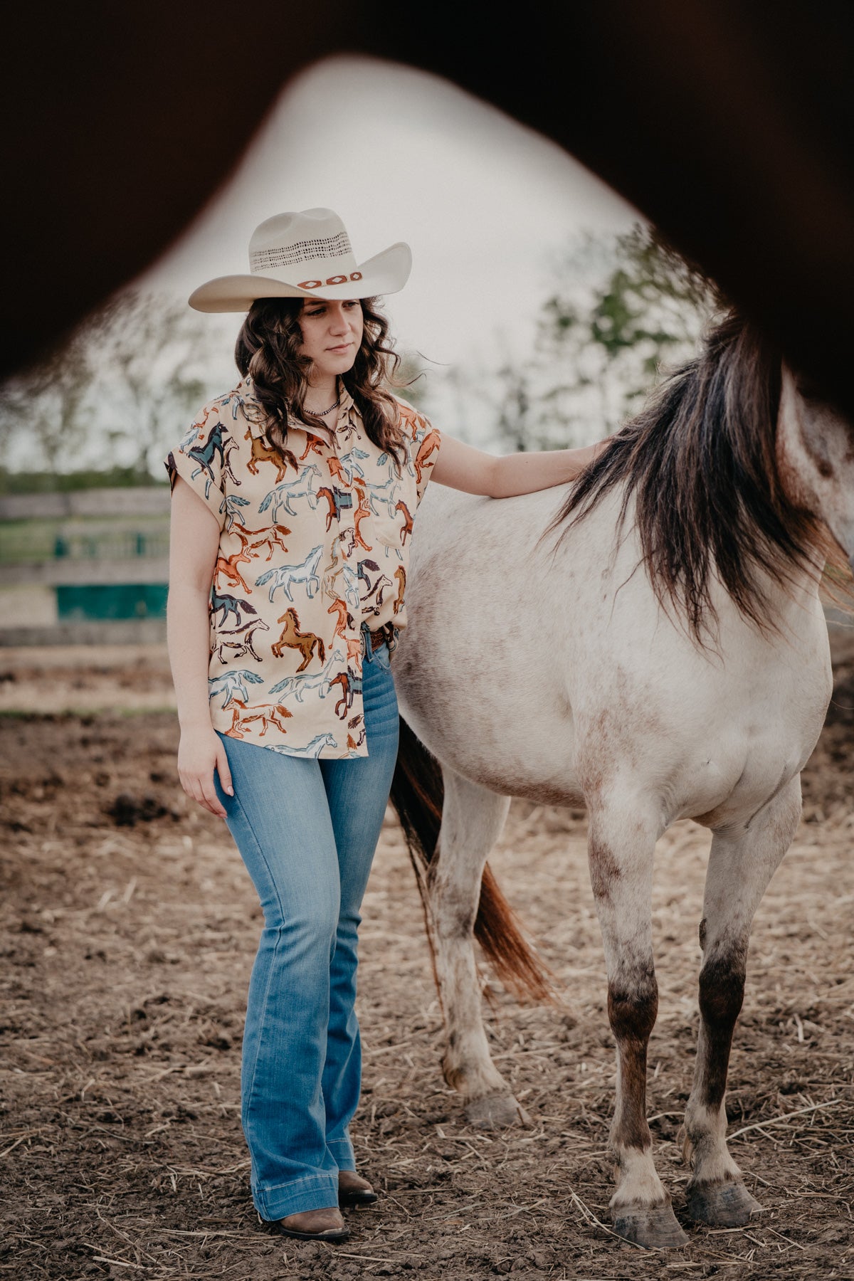 'Lucie' Wild Horses Short Sleeve Collared Shirt (S, M, L Only)