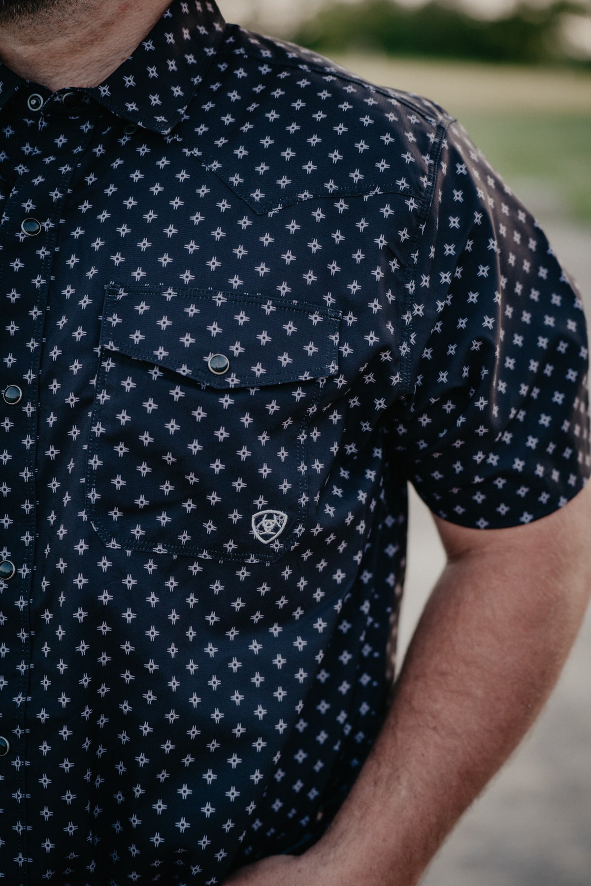 'Zack' Men's Black Geometric Short Sleeve Pearl Snap by Ariat (S-XXL)