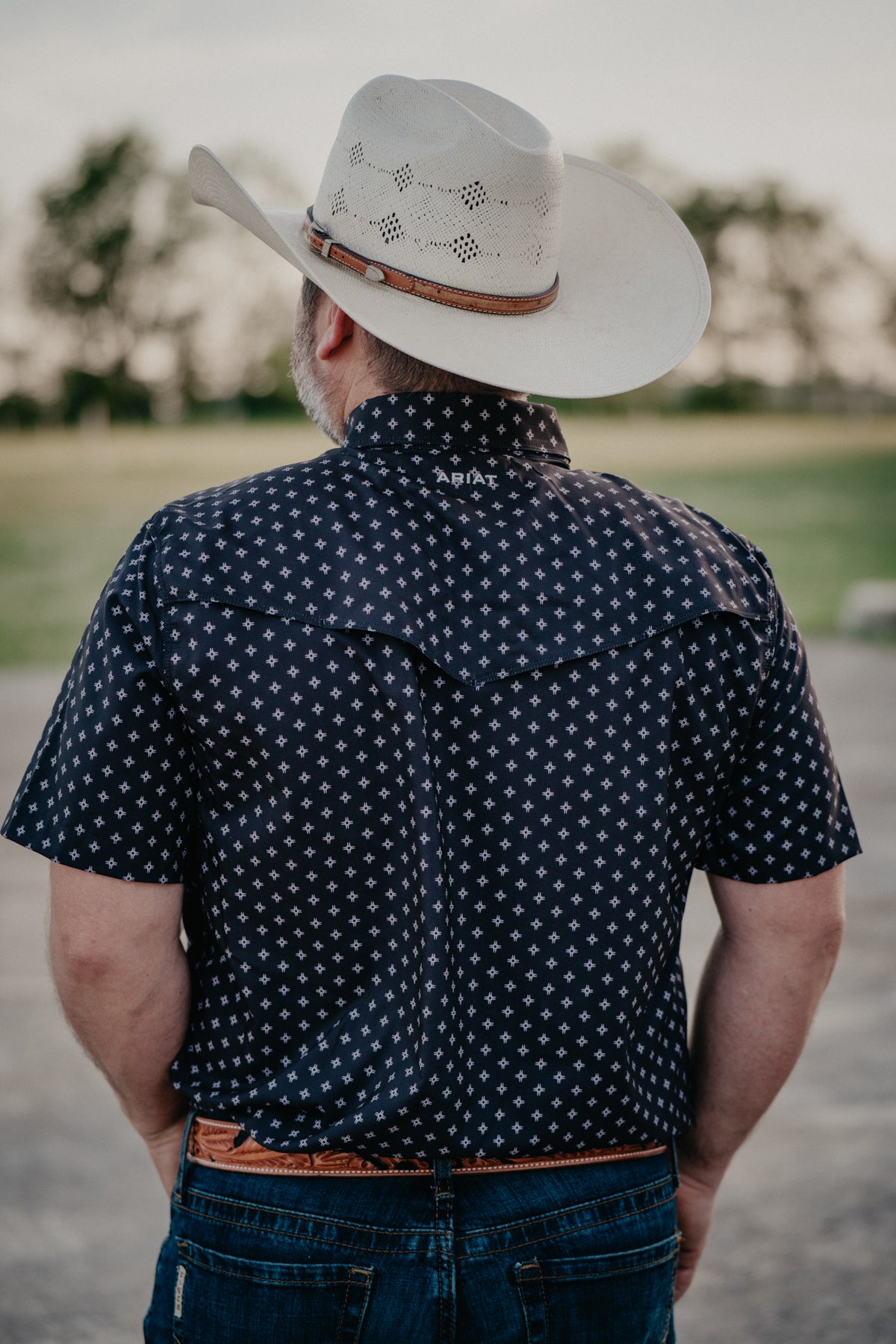 'Zack' Men's Black Geometric Short Sleeve Pearl Snap by Ariat (S-XXL)