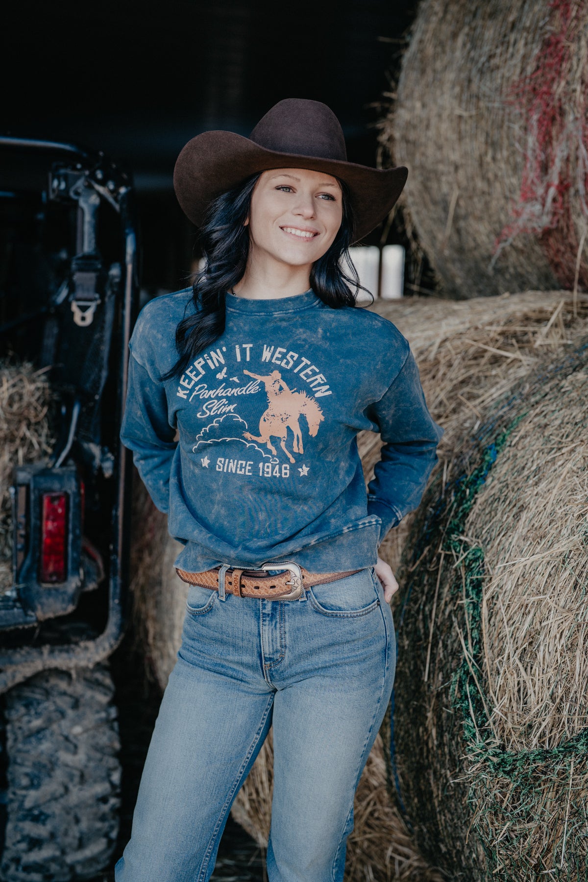 Keepin' It Western Mineral Washed Blue Sweatshirt (XS-XXL)
