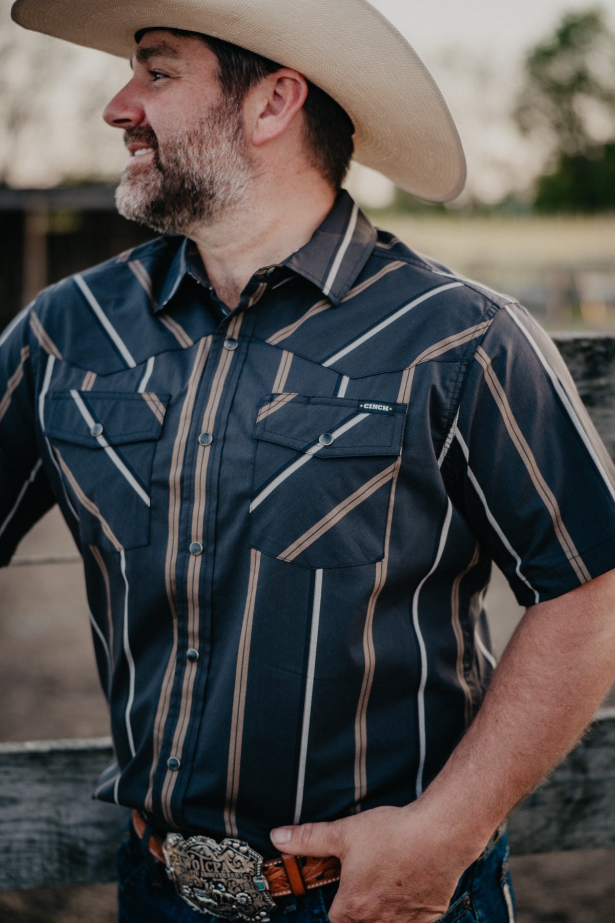 'Rylie' Men's Short Sleeve Black Striped Camp Shirt by CINCH (S-XXL)