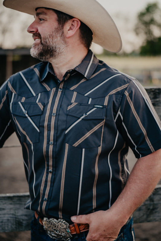 'Rylie' Men's Short Sleeve Black Striped Camp Shirt by CINCH (S-XXL)