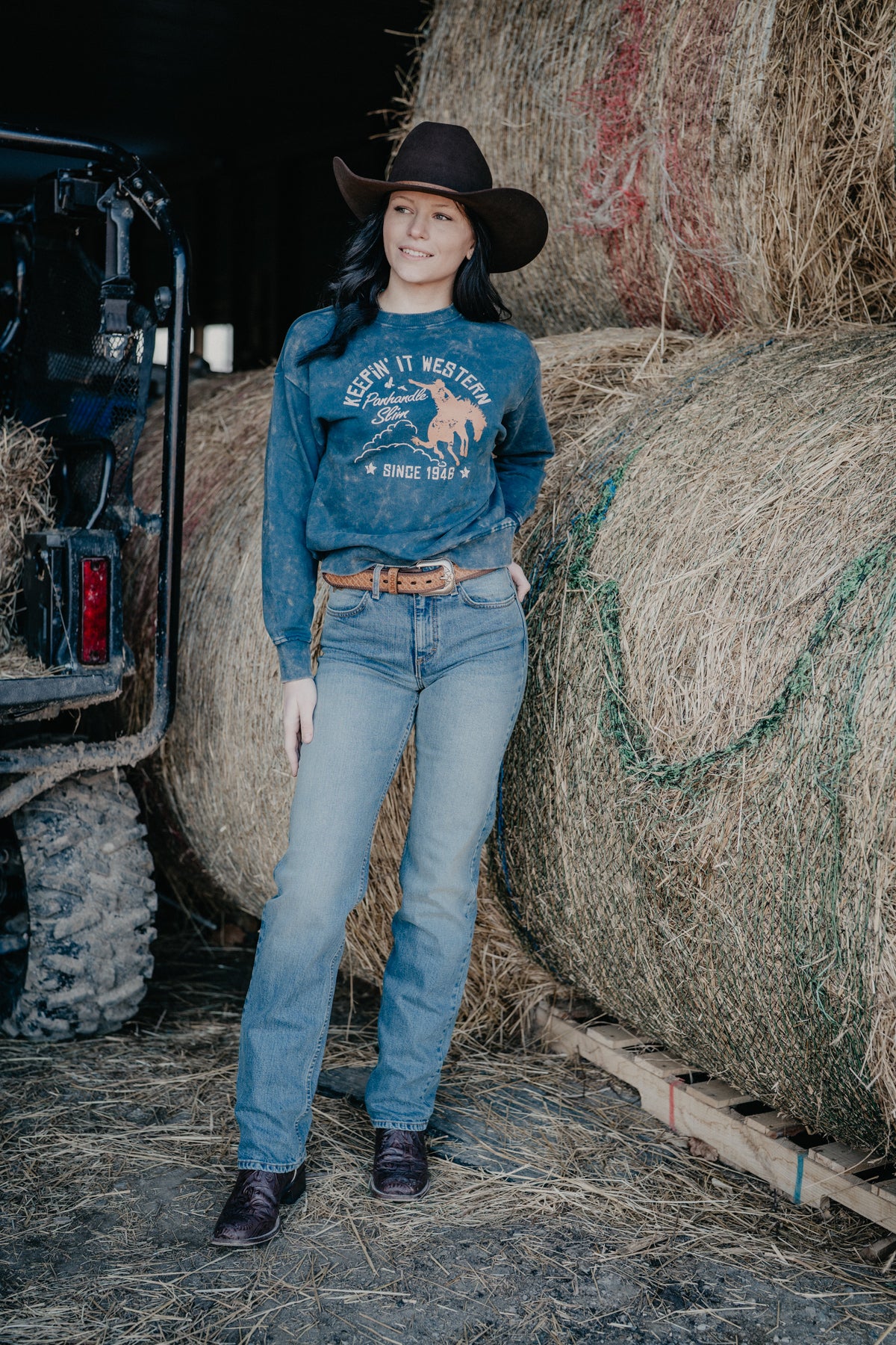 Keepin' It Western Mineral Washed Blue Sweatshirt (XS-XXL)