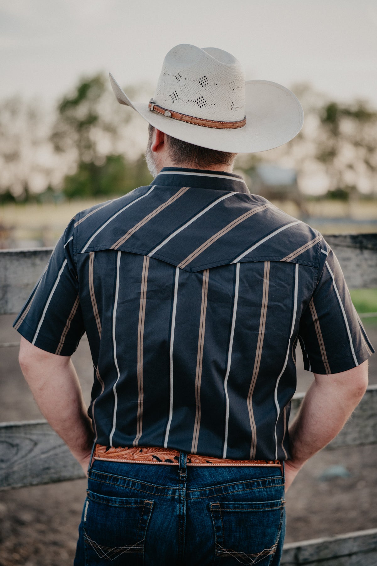 'Rylie' Men's Short Sleeve Black Striped Camp Shirt by CINCH (S-XXL)