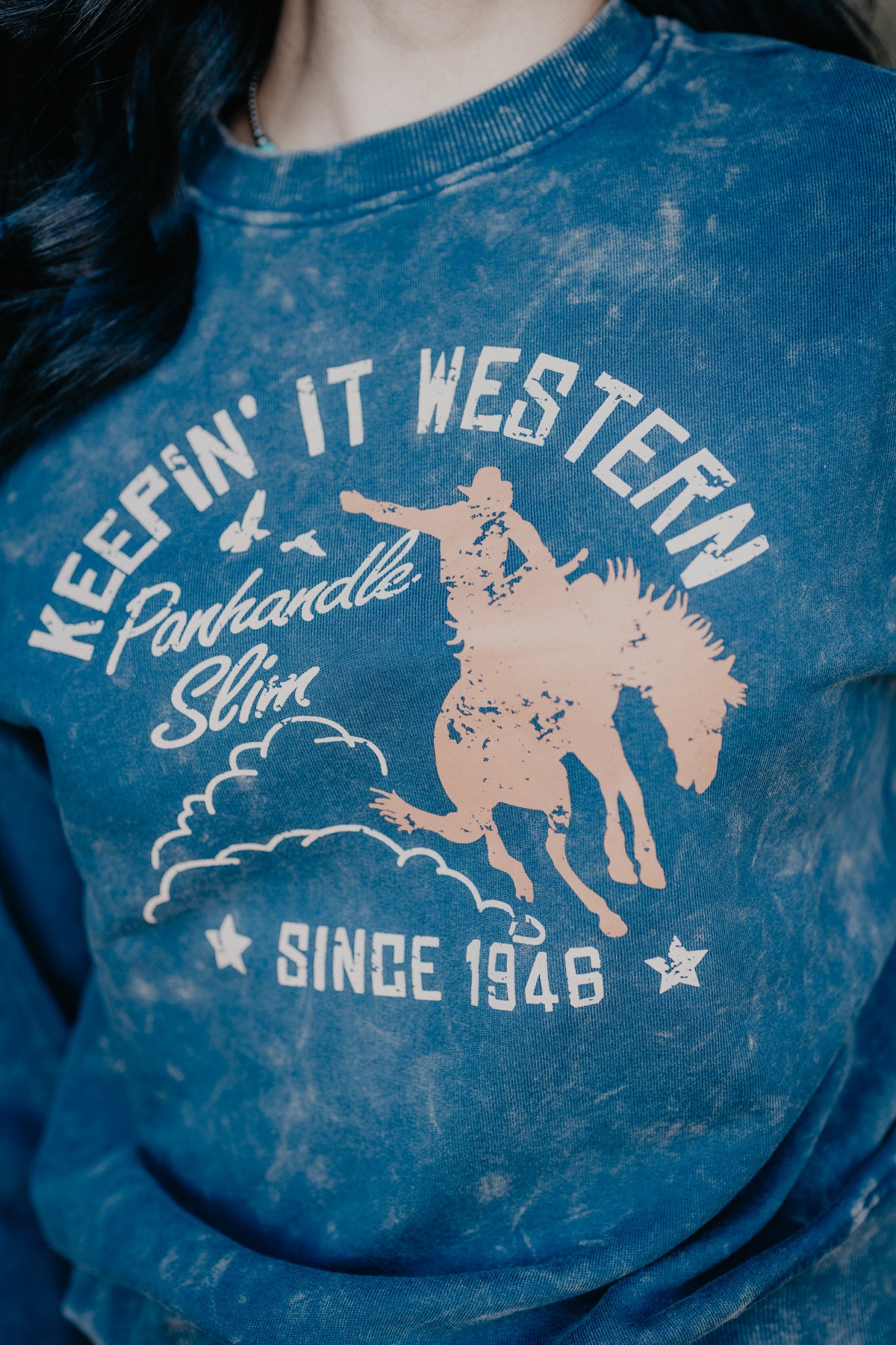 Keepin' It Western Mineral Washed Blue Sweatshirt (XS-XXL)