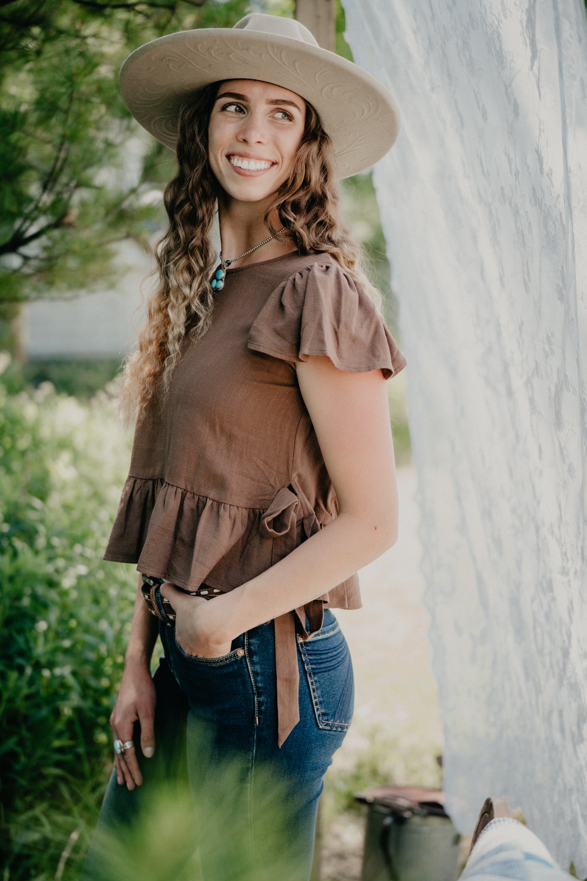 'Elodie' Scoop Neck Top with Ribbon Tied Sides (2 colouways; S-L)