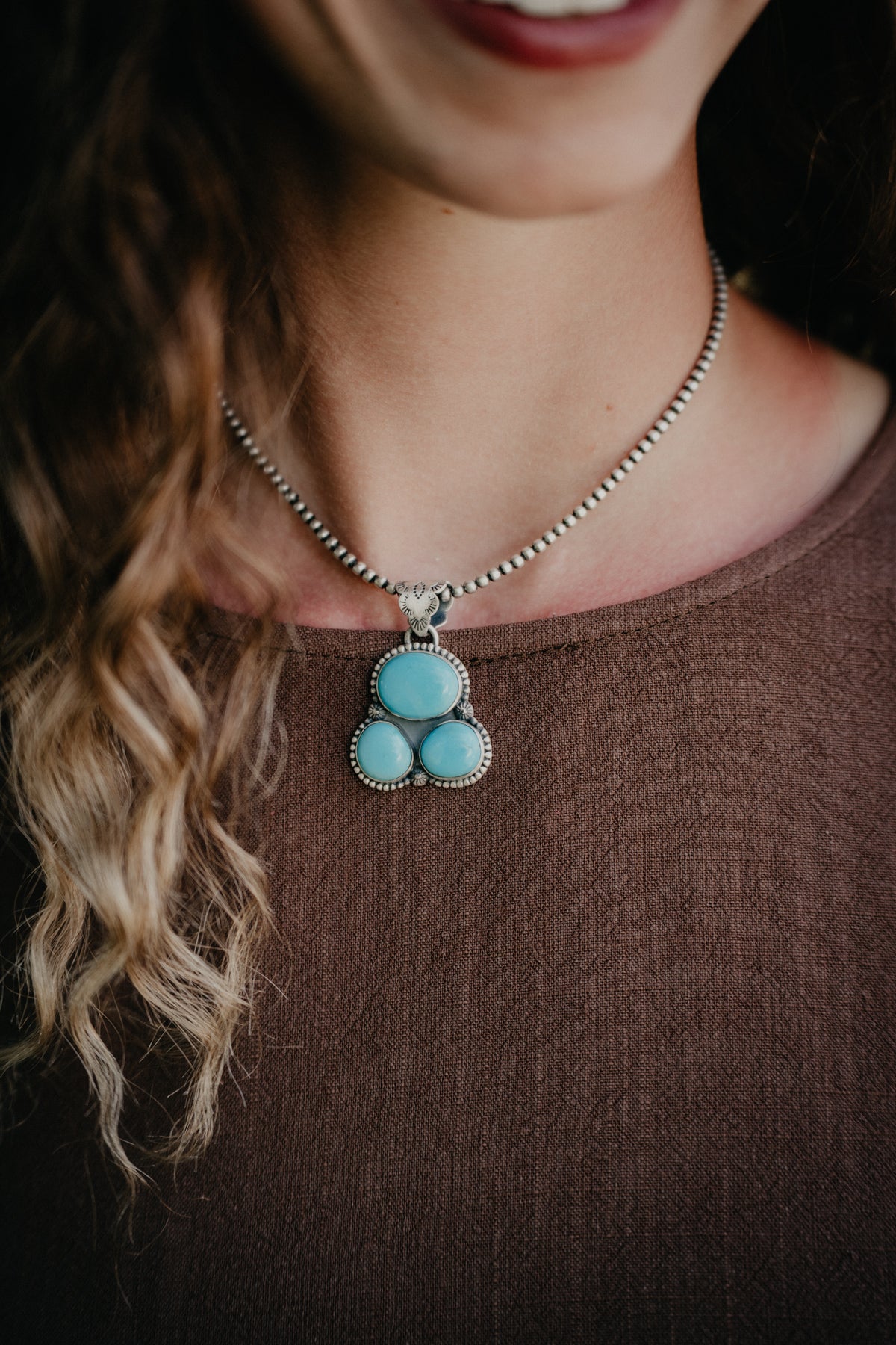 Blue Turquoise Trio Cluster Pendant