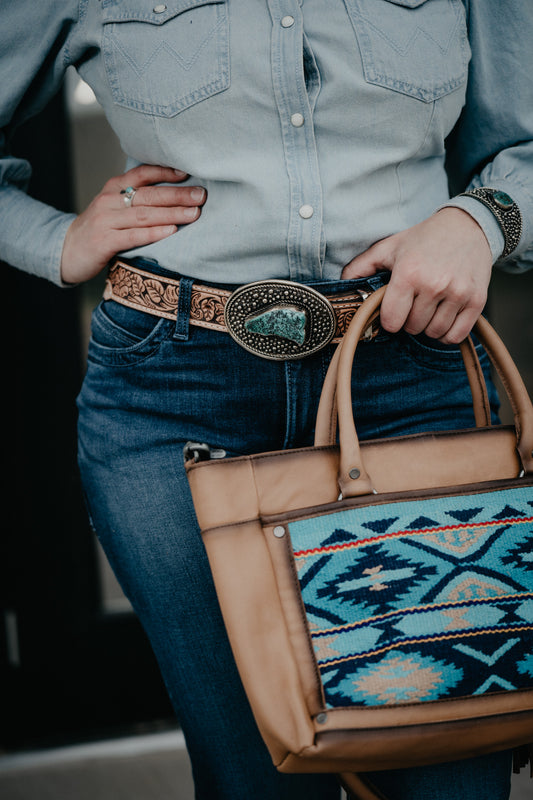 Oval Dot German Silver Buckle with Turquoise Slab by Paige Wallace