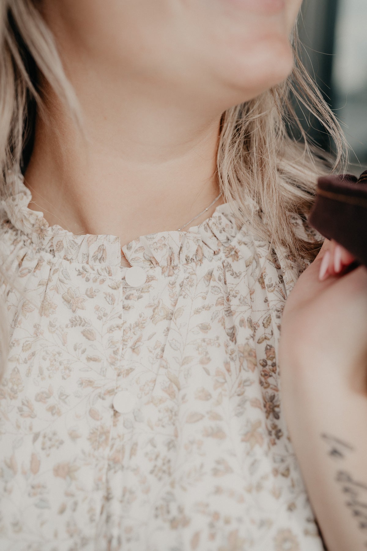 'Golden Mesa' Floral Ruffle Button Down Blouse