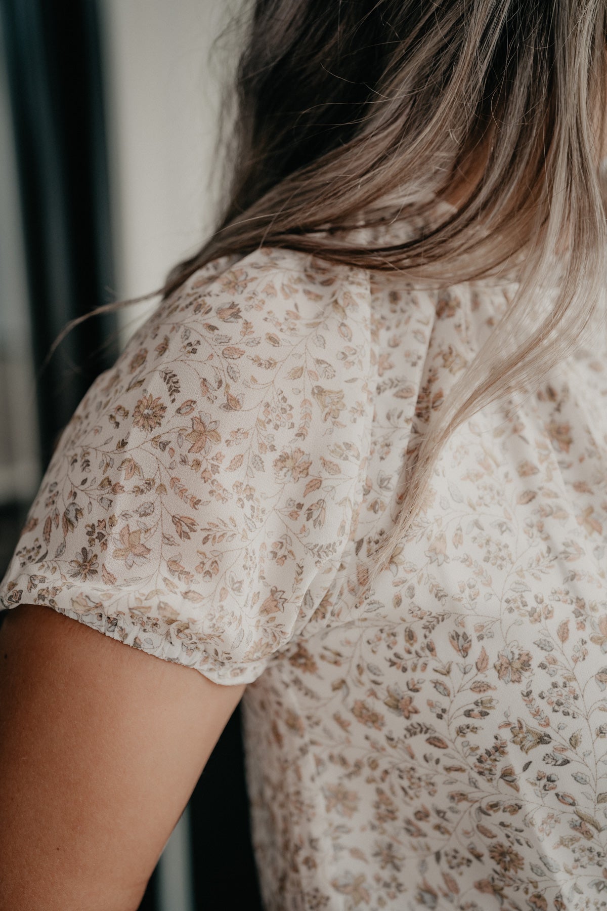 'Golden Mesa' Floral Ruffle Button Down Blouse