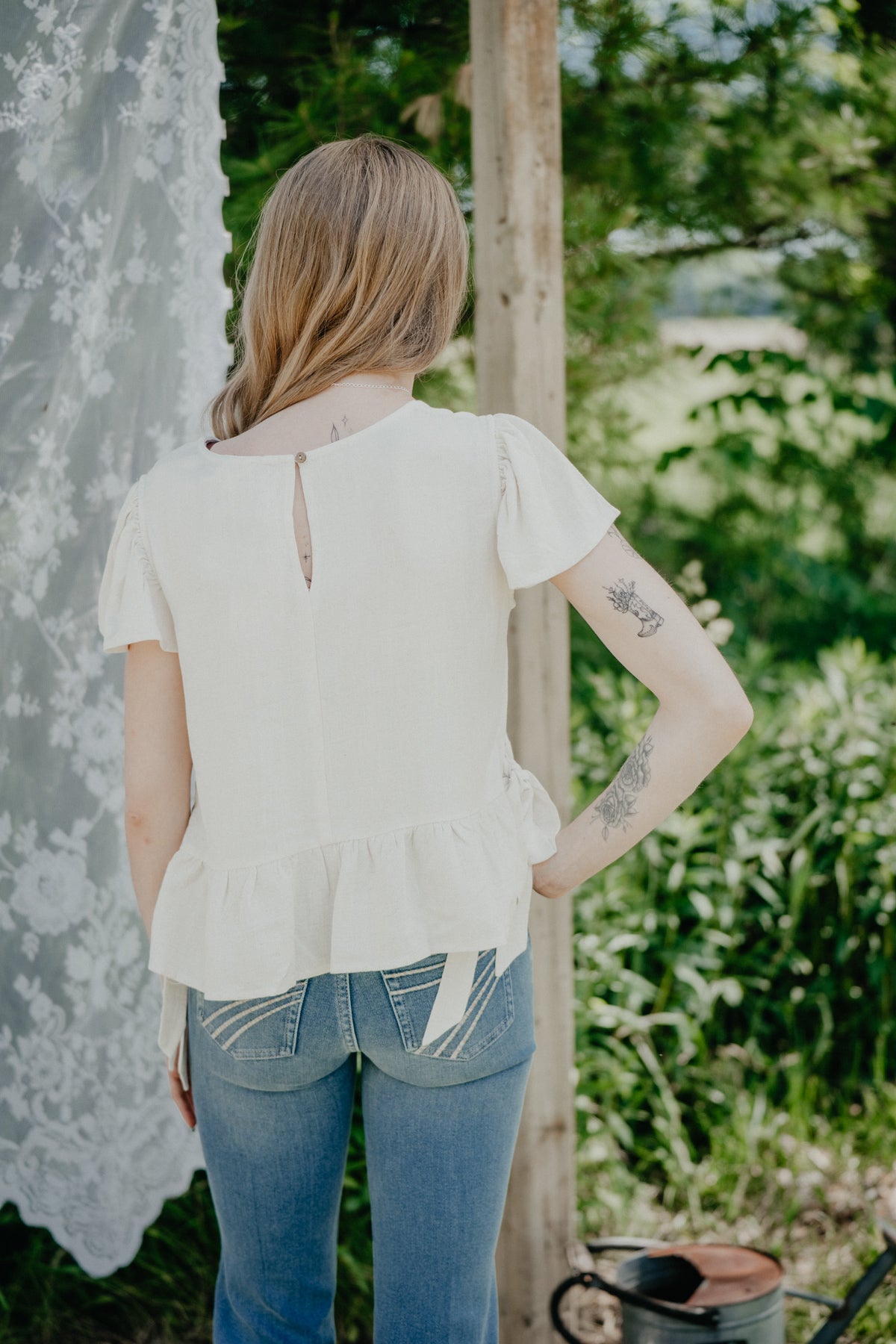 'Elodie' Scoop Neck Top with Ribbon Tied Sides (2 colouways; S-L)