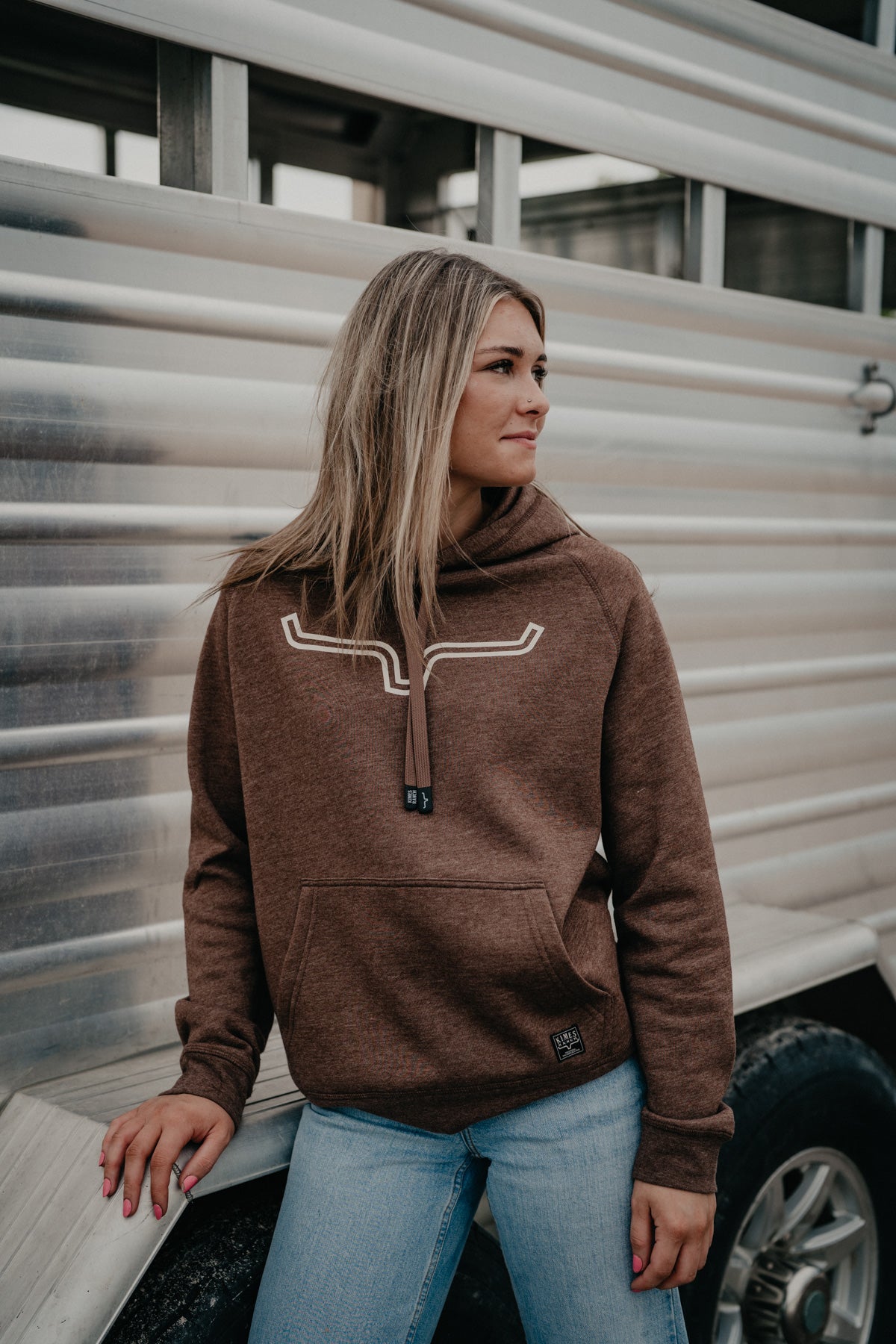 'Outlier' Women's Dark Brown Heather Hoodie by Kimes Ranch