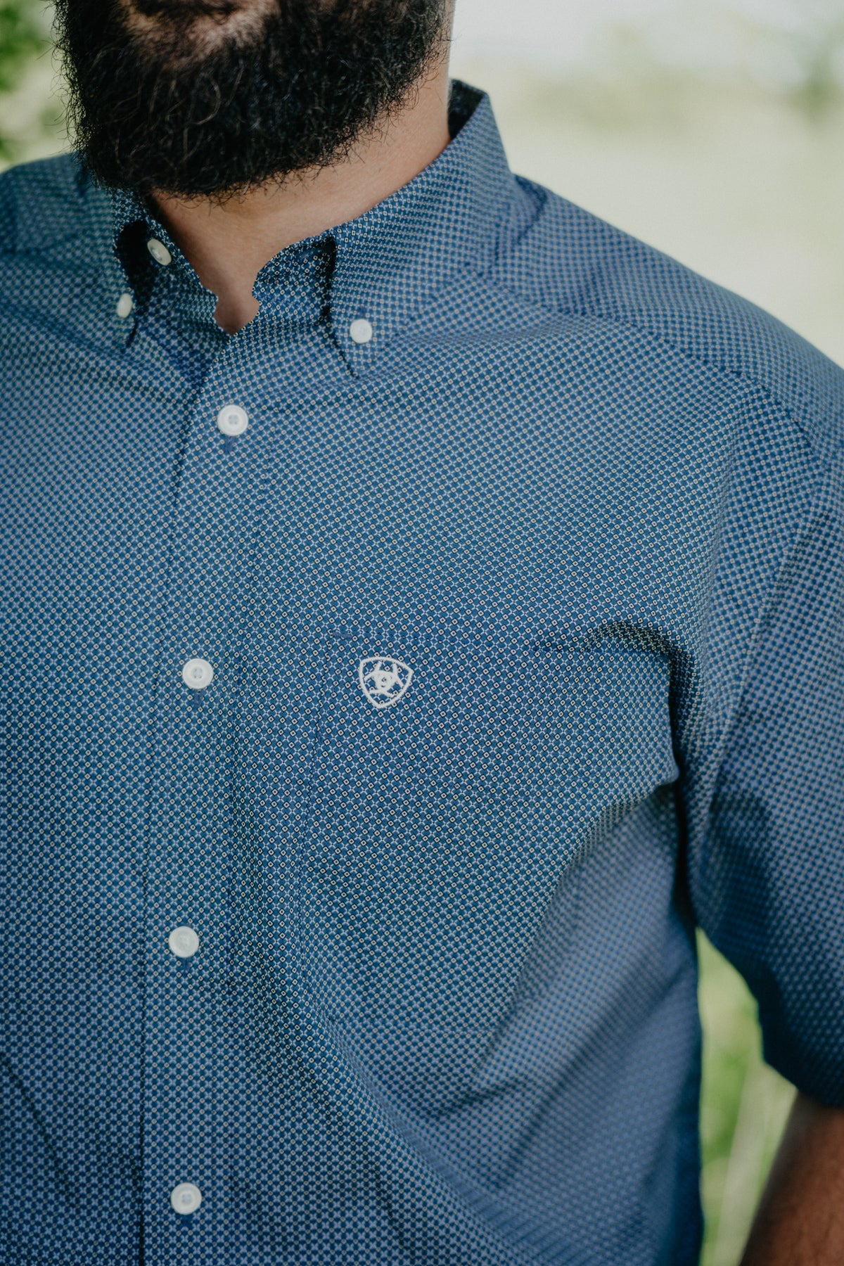 "Key Largo" Men's Ariat Short Sleeve Blue Mini Geo Print Button Down (S-XXL)
