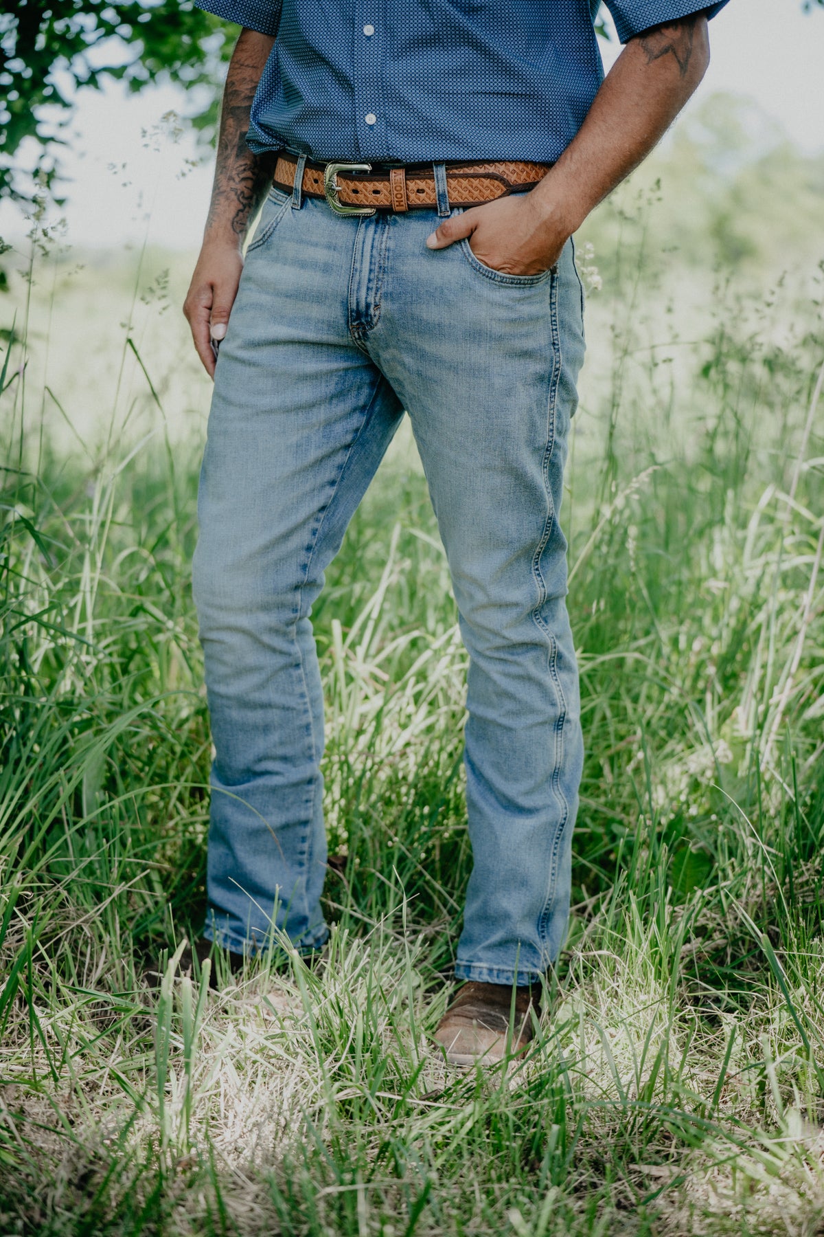 'Liam' Men's Light Wash Retro Wrangler Slim Bootcut Jeans