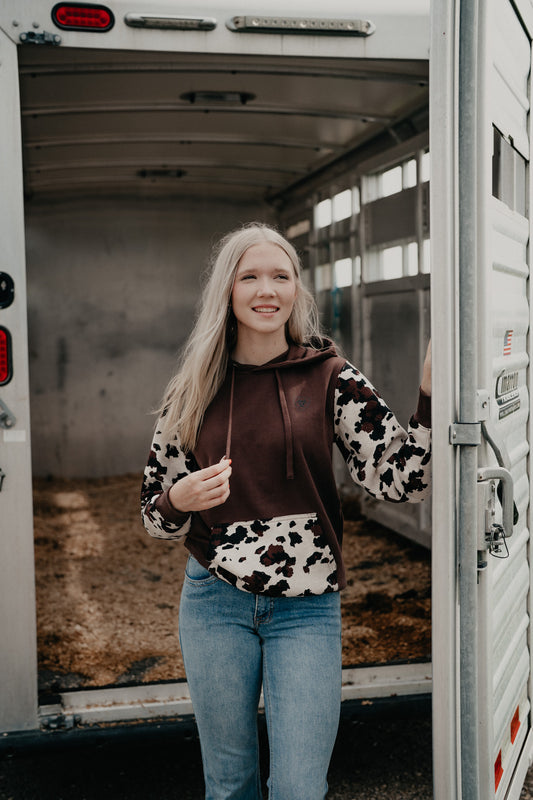 'Carter' Women's Brown Cow Print Hoodie by Ariat