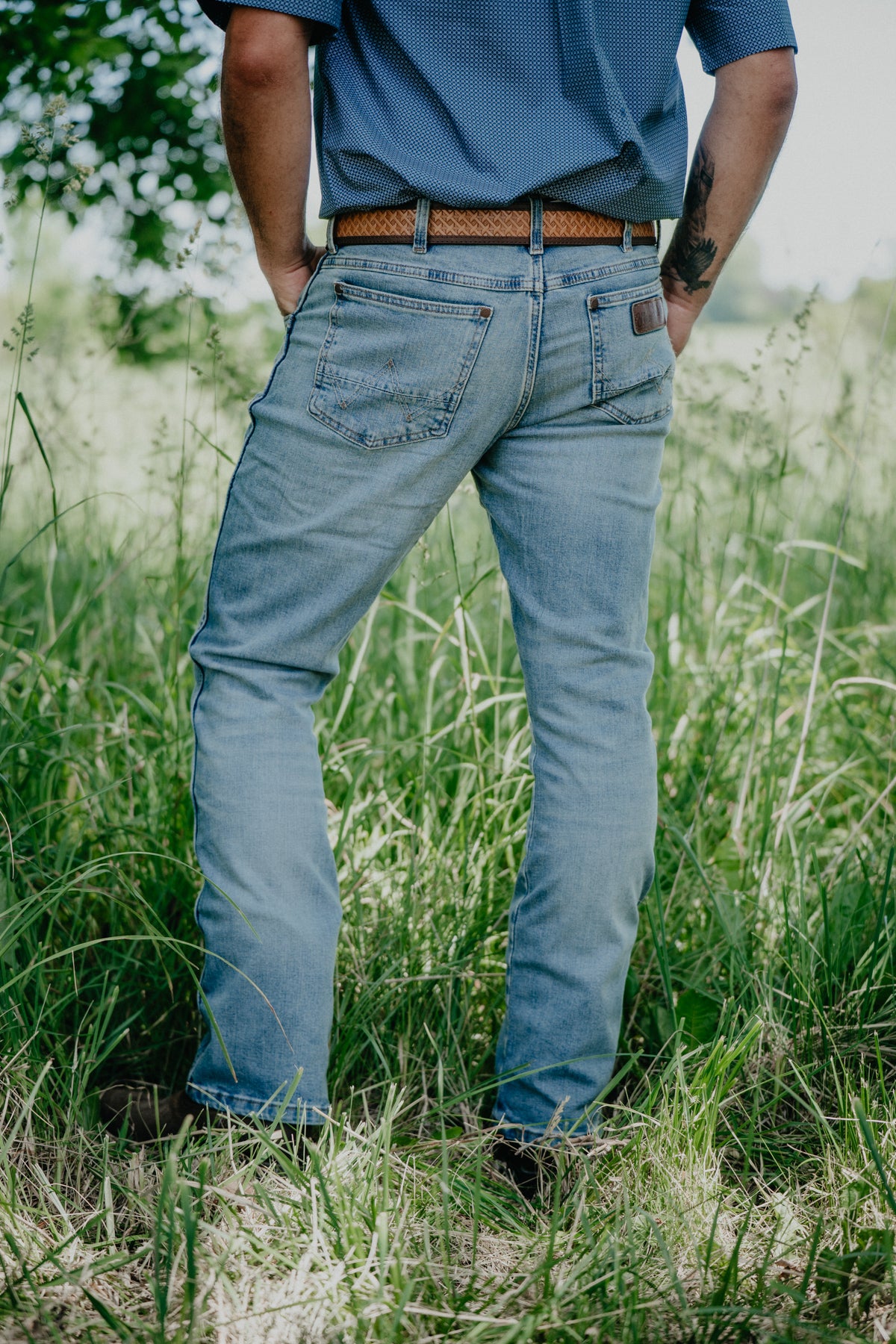 'Liam' Men's Light Wash Retro Wrangler Slim Bootcut Jeans
