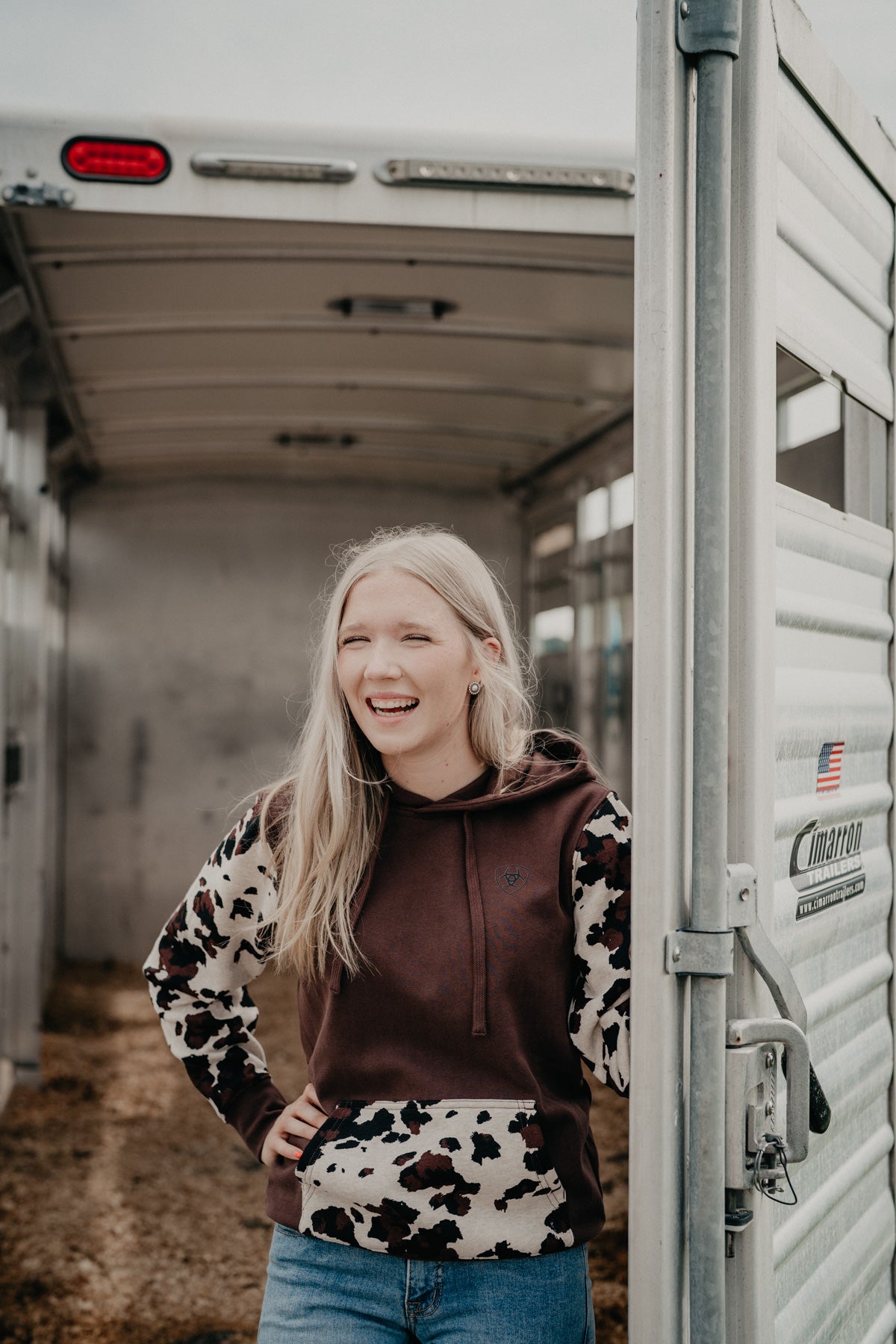 'Carter' Women's Brown Cow Print Hoodie by Ariat