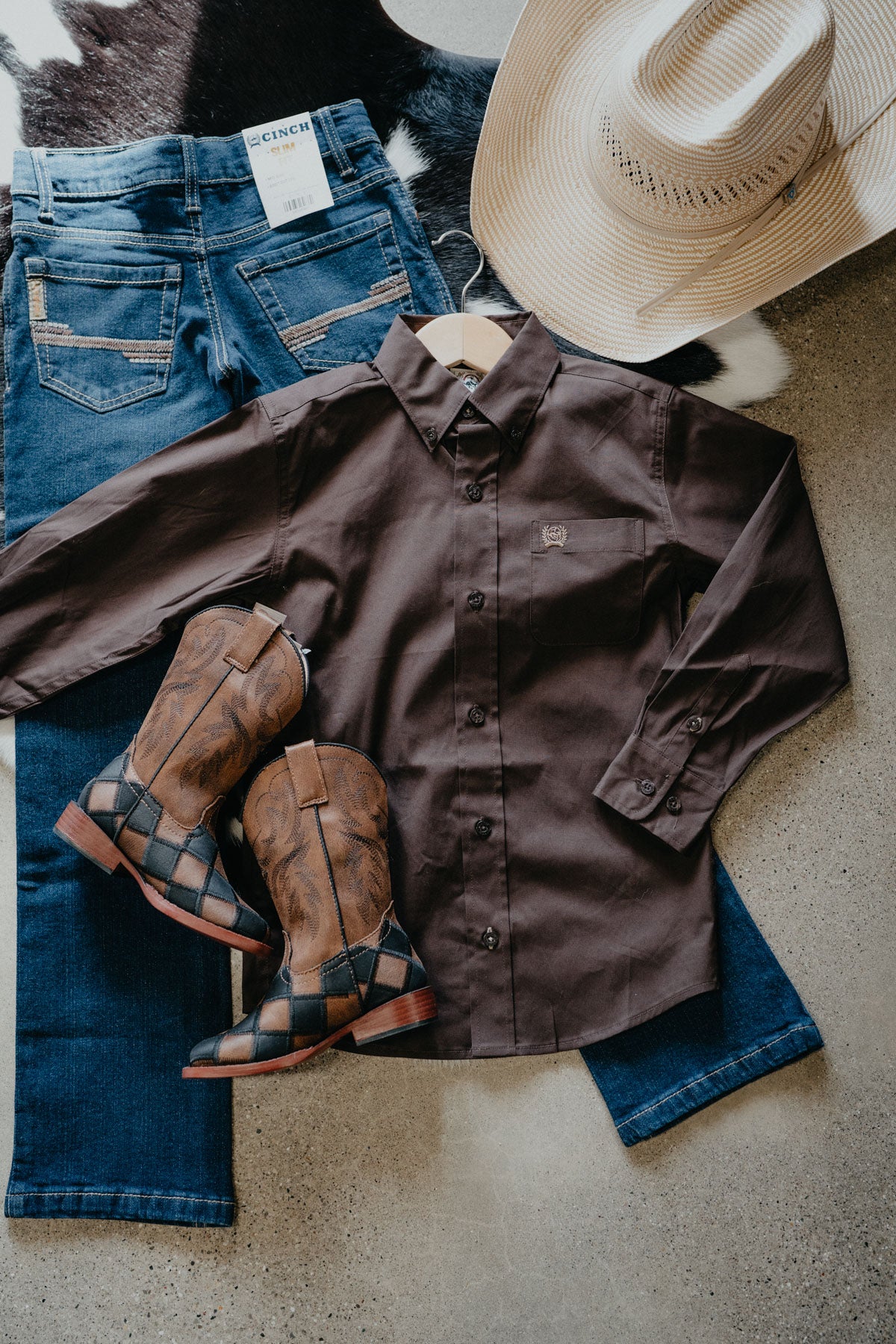 'Beauden' Boy's CINCH Brown Button Down (XS-XL)